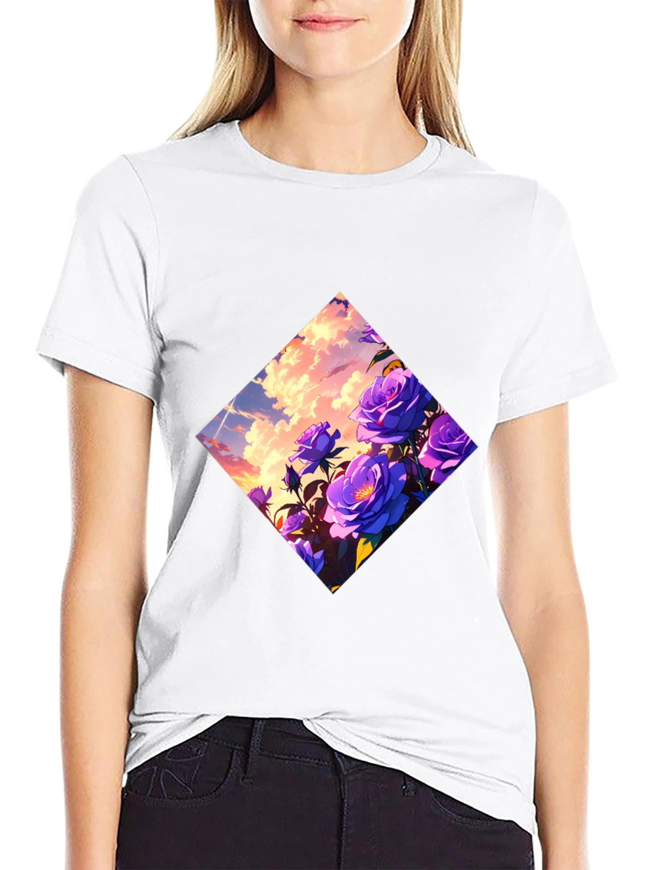 Floral Diamond Graphic Tee - Black
