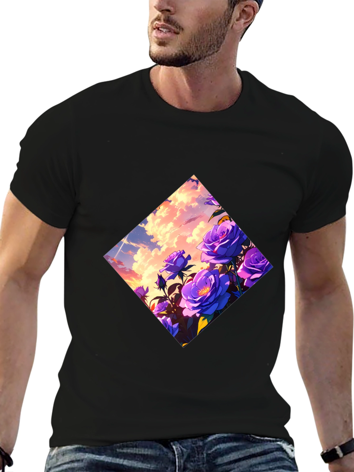 Floral Diamond Graphic Tee - Black