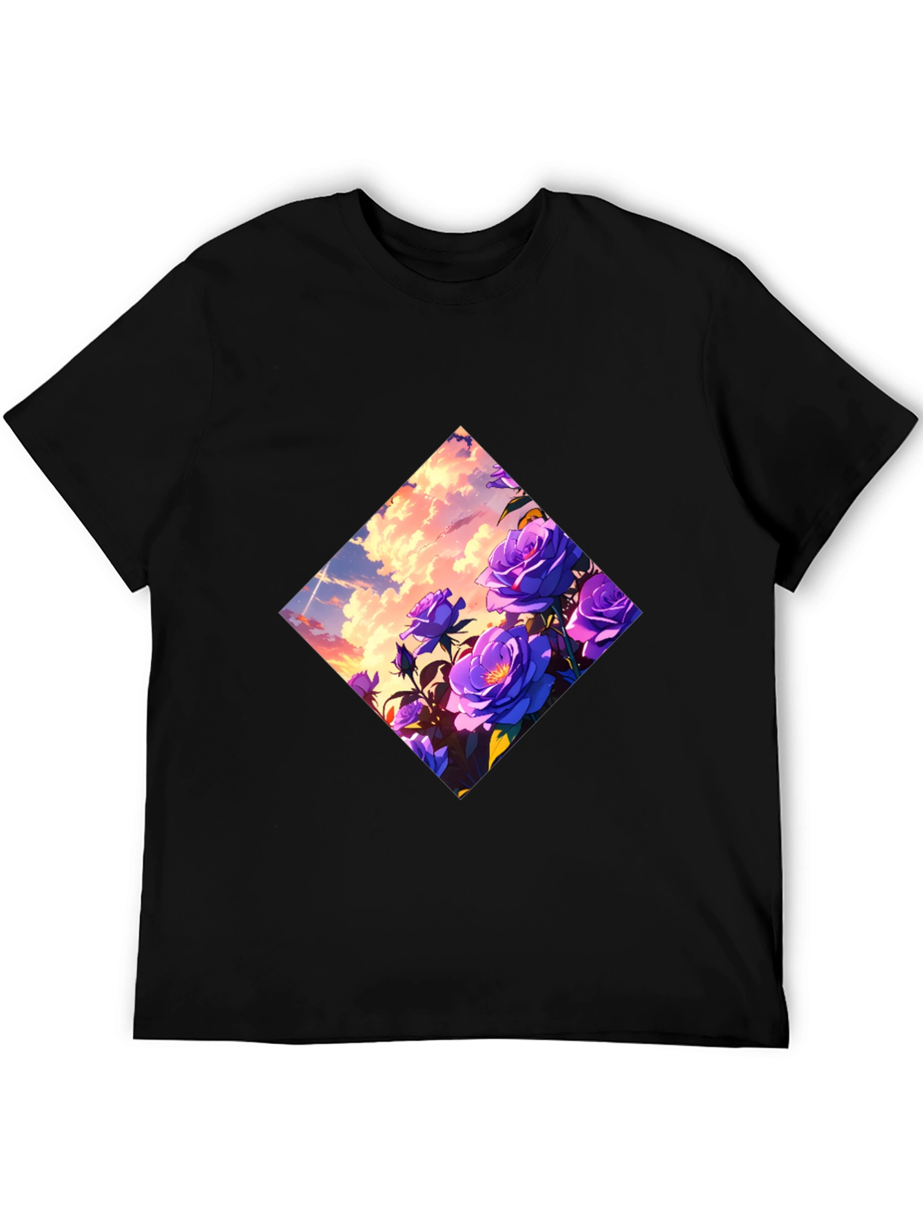 Floral Diamond Graphic Tee - Black
