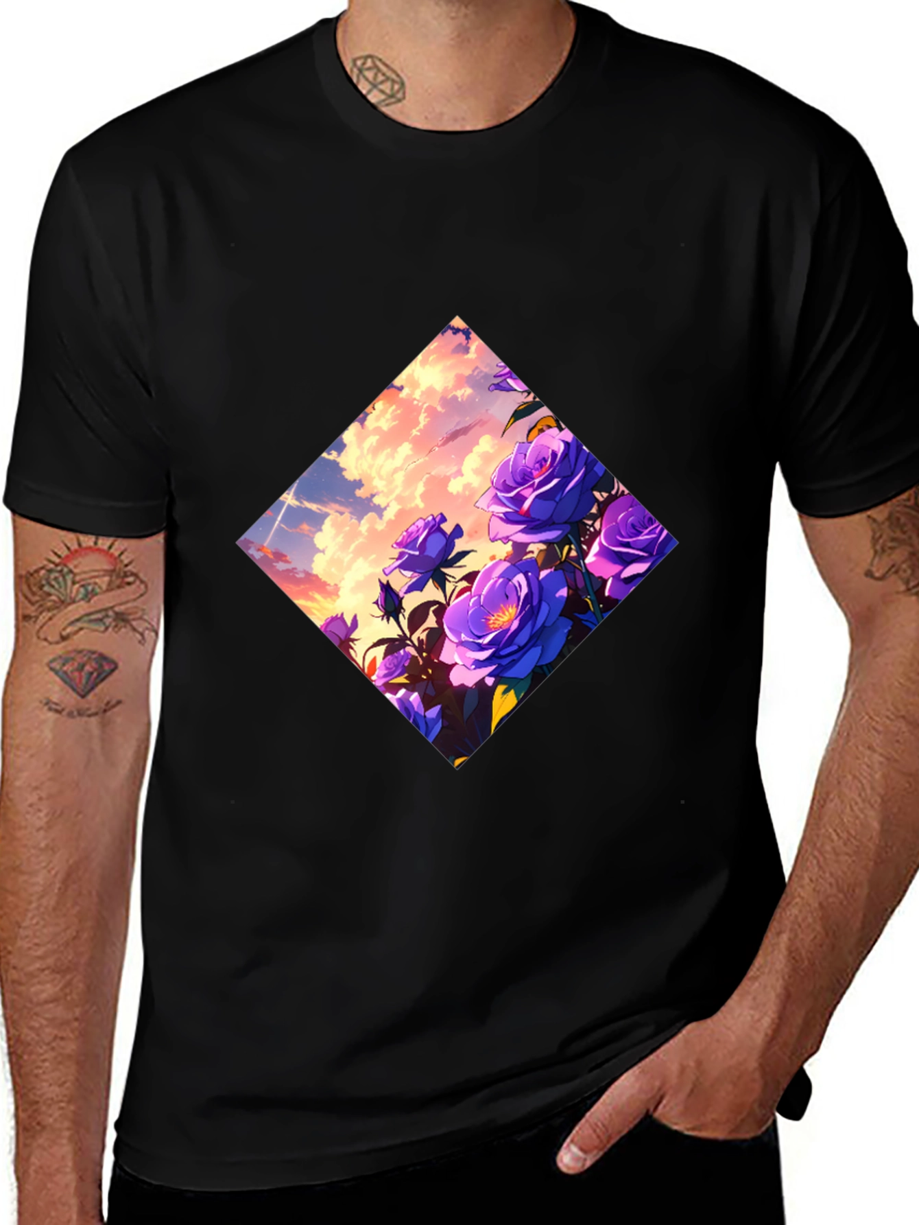 Floral Diamond Graphic Tee - Black