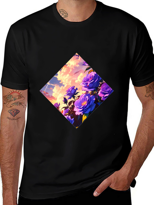 Floral Diamond Graphic Tee - Black