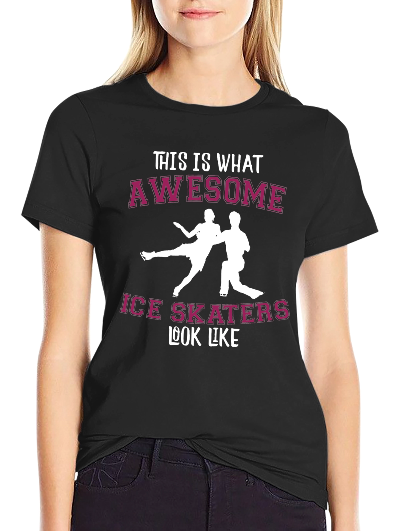 Awesome Ice Skaters Graphic Tee - Black Cotton T-Shirt