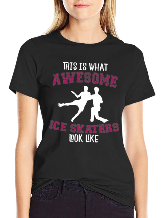 Awesome Ice Skaters Graphic Tee - Black Cotton T-Shirt
