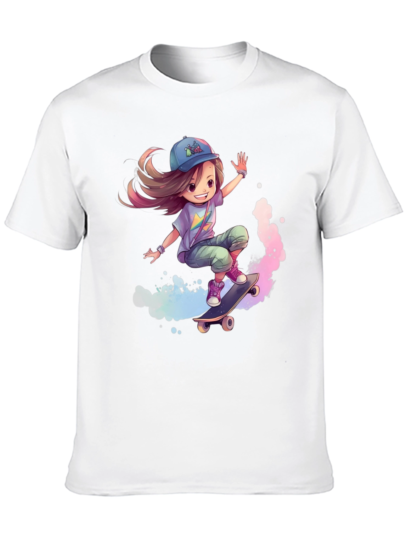 Skateboarding Girl Graphic Tee - Black