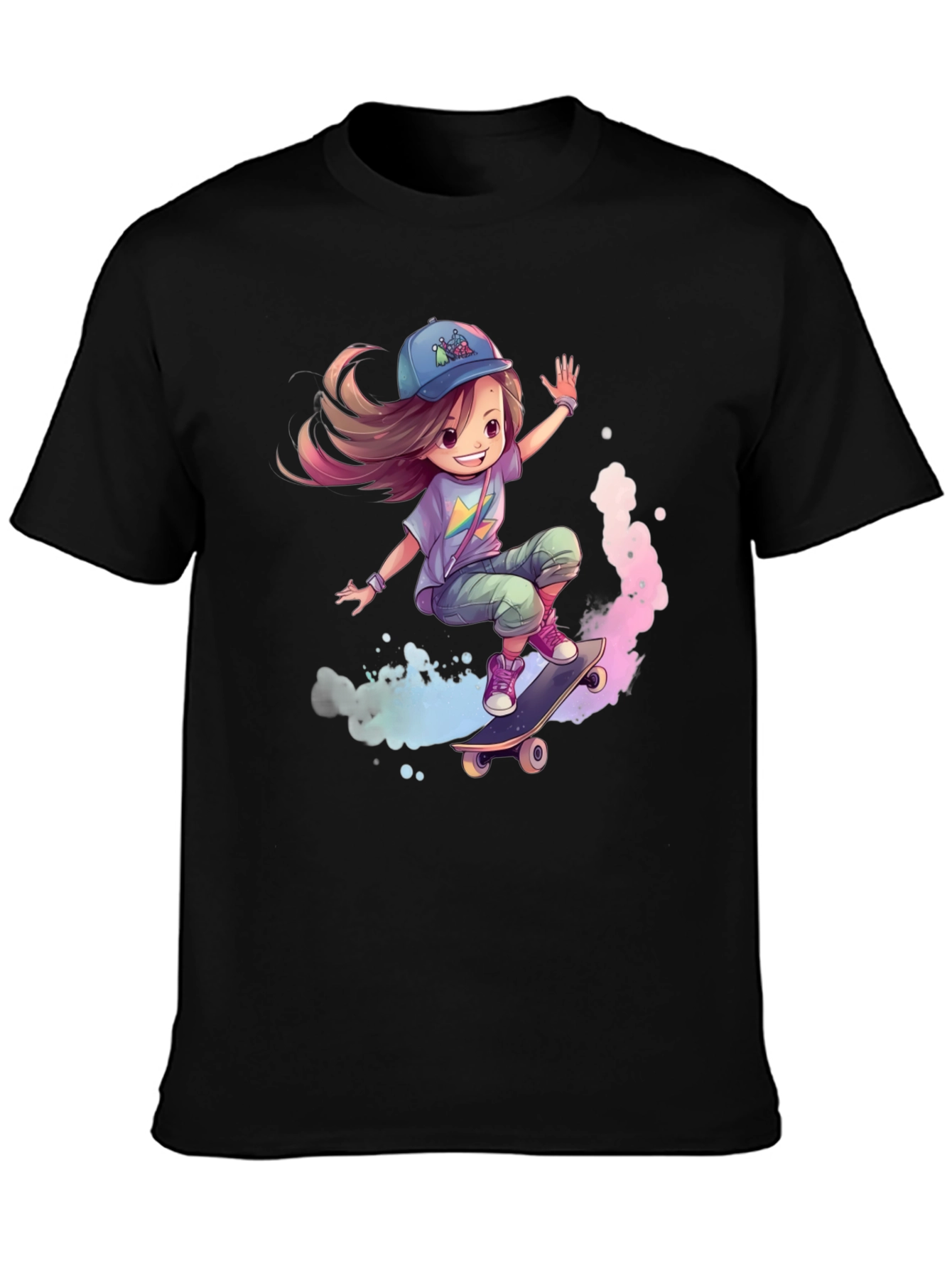 Skateboarding Girl Graphic Tee - Black