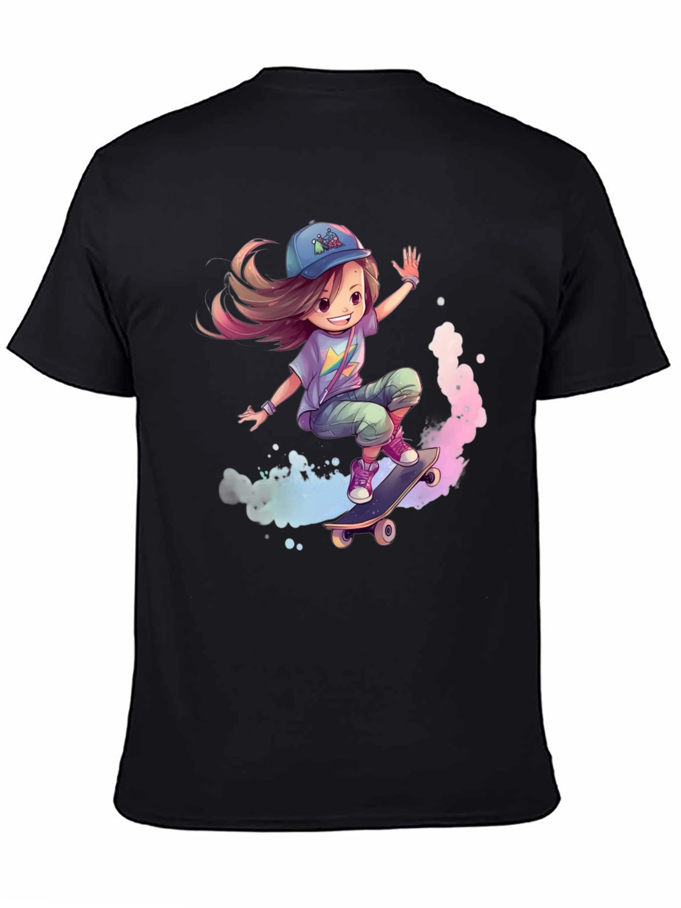 Skateboarding Girl Graphic Tee - Black