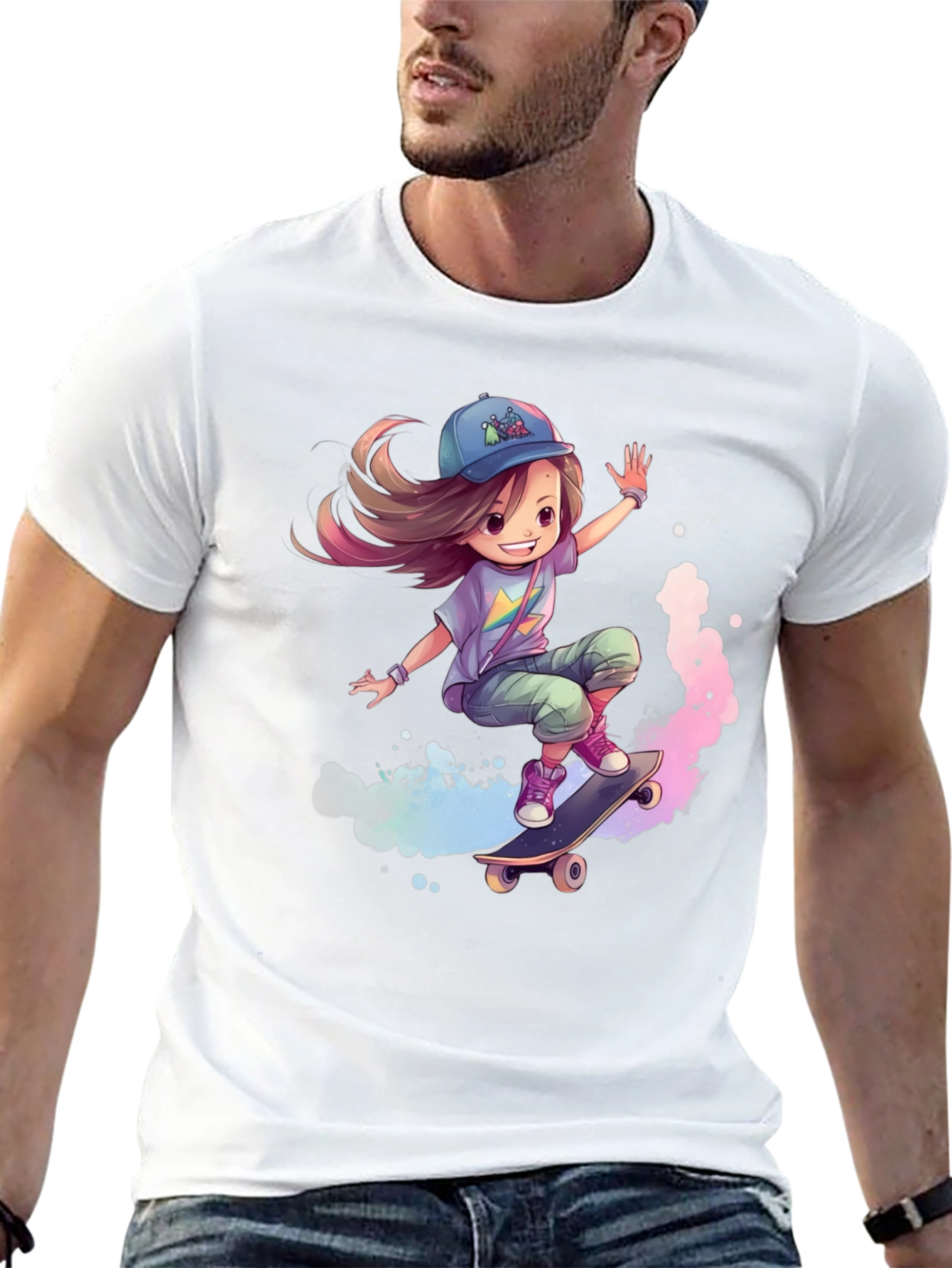 Skateboarding Girl Graphic Tee - Black