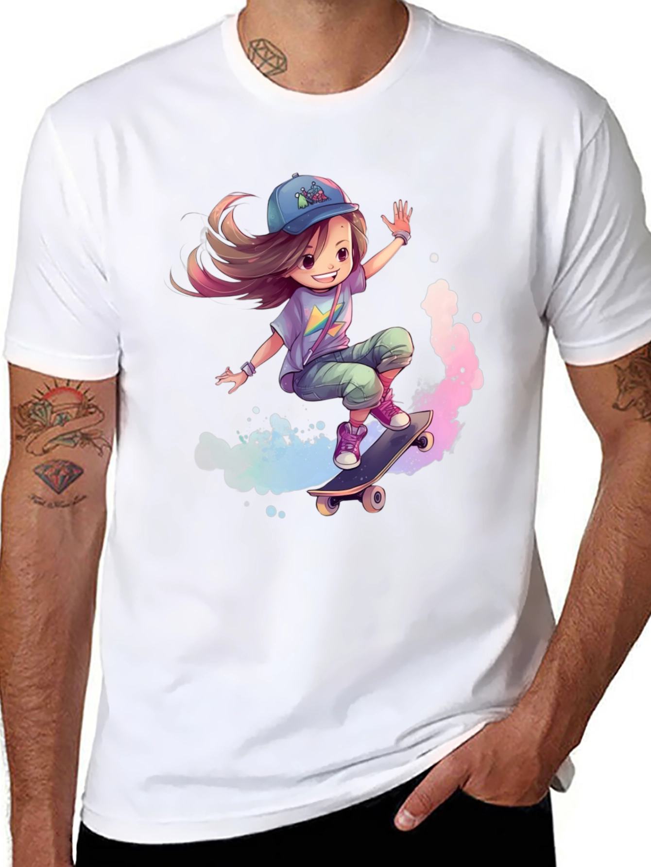 Skateboarding Girl Graphic Tee - Black