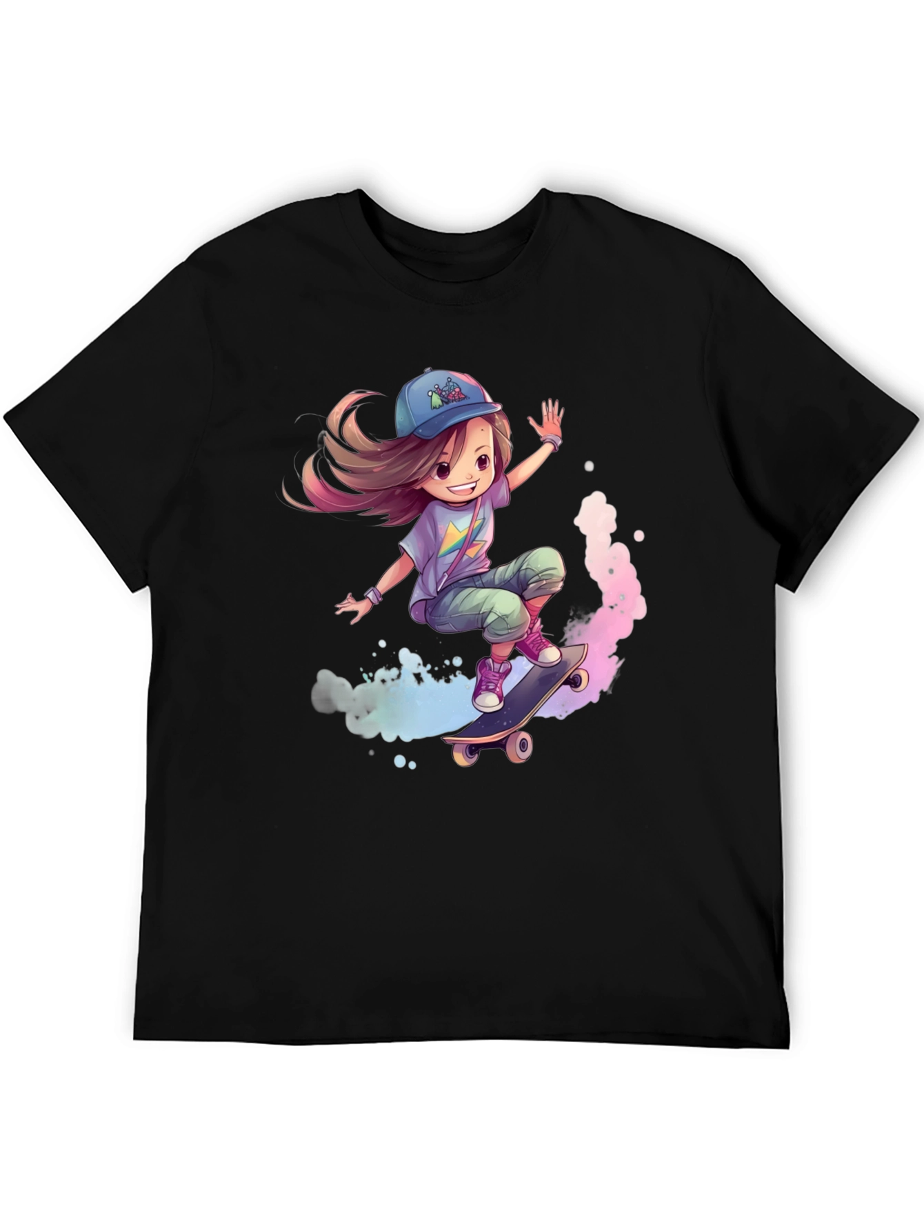Skateboarding Girl Graphic Tee - Black