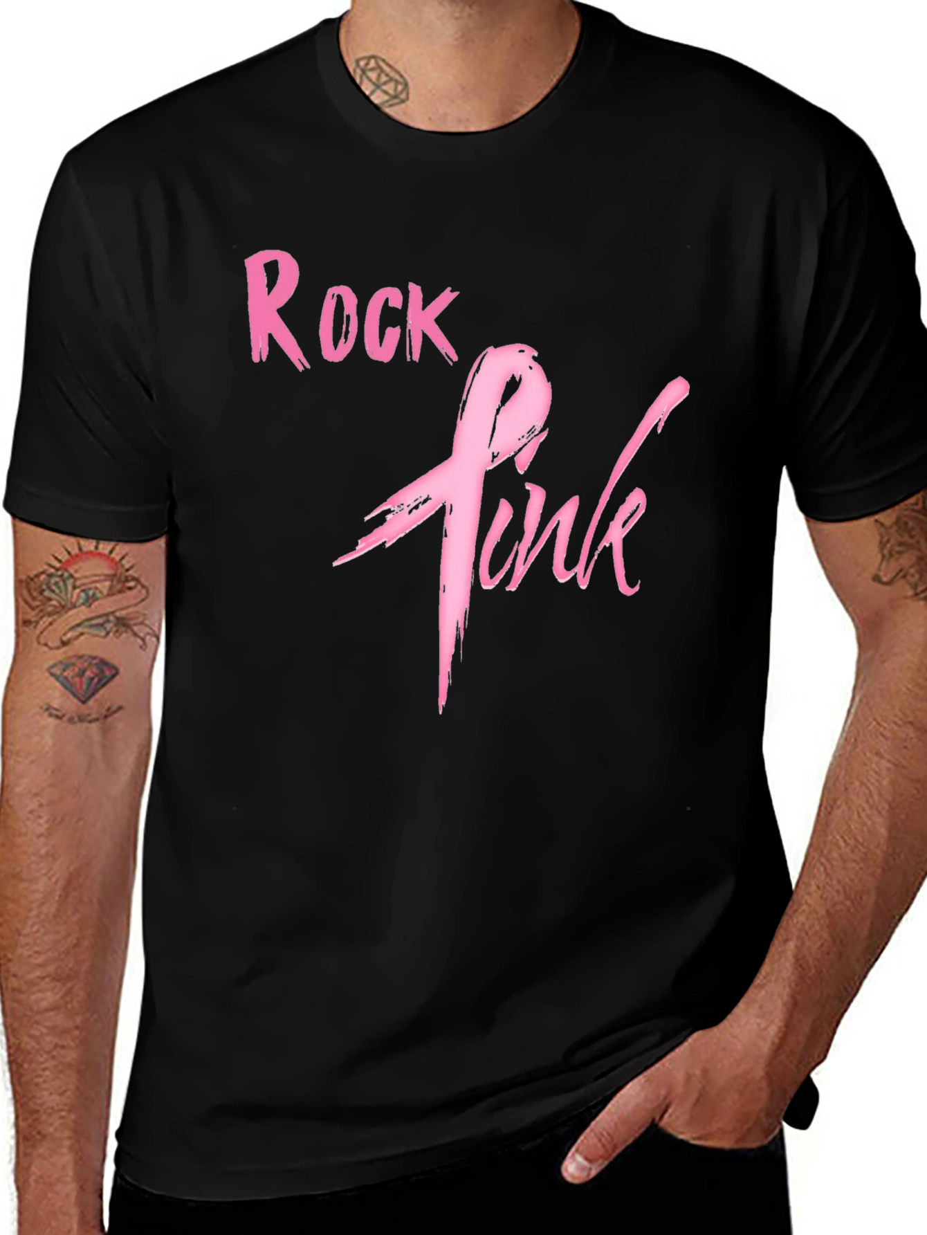 Rock Pink Ribbon Graphic T-Shirt