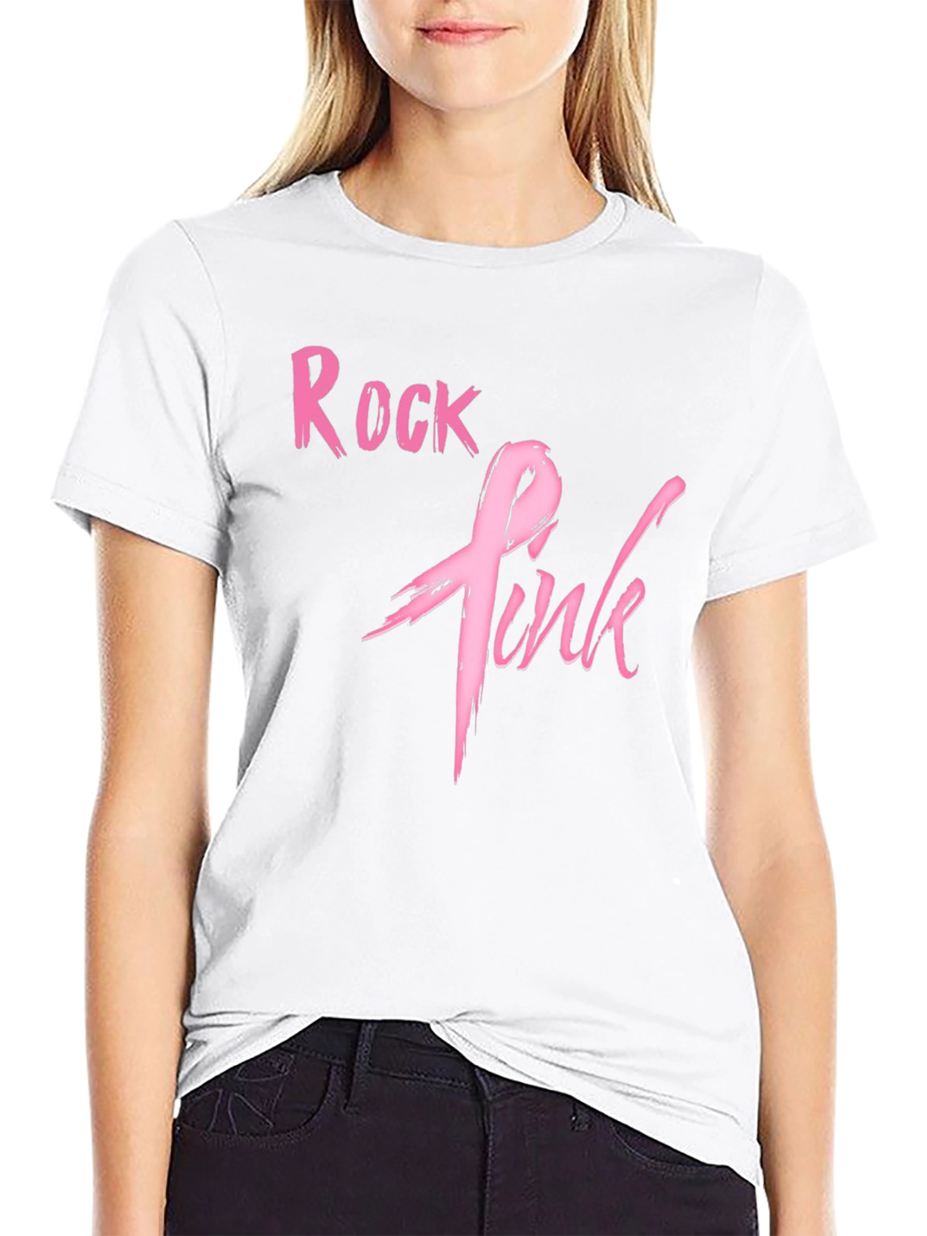 Rock Pink Ribbon Graphic T-Shirt