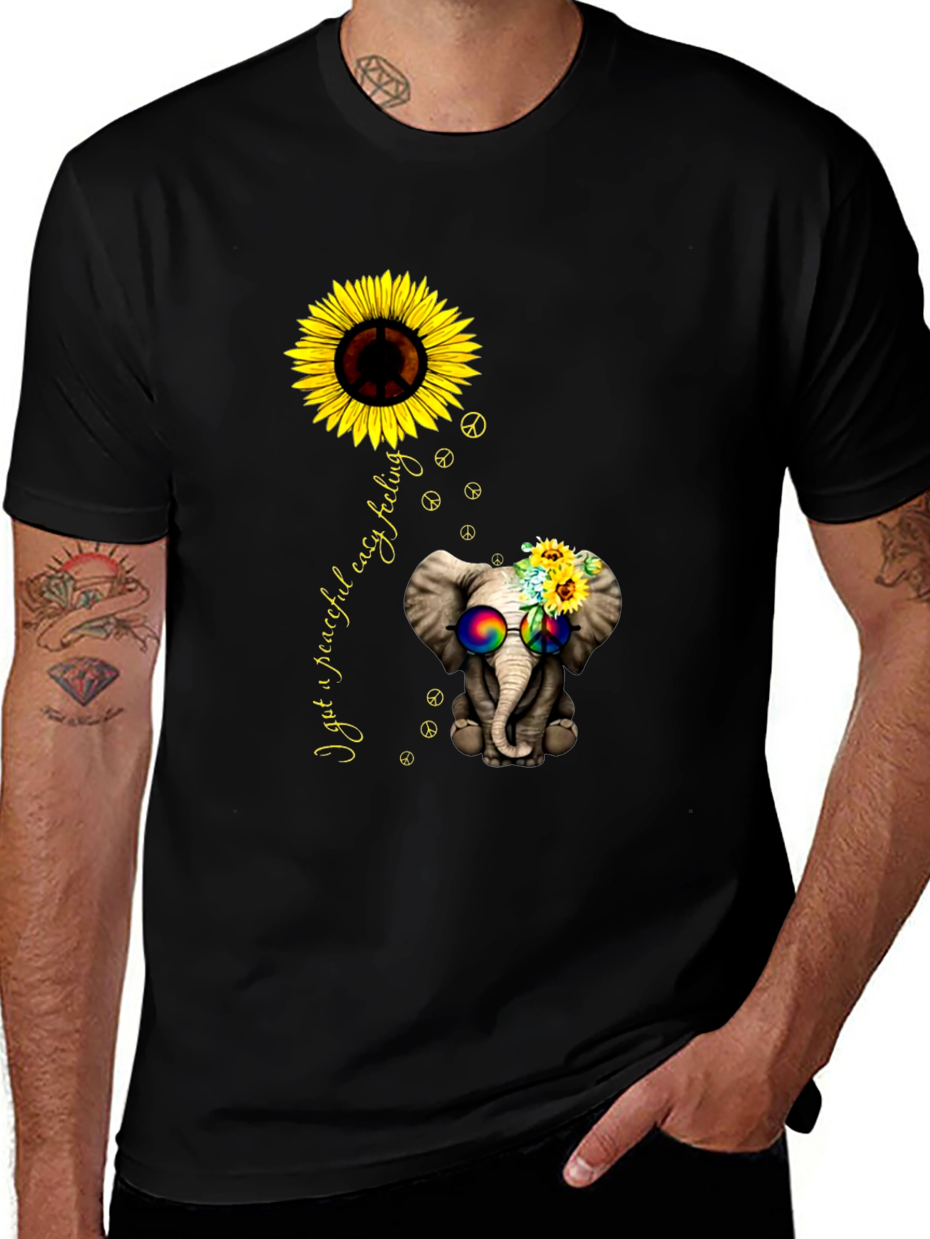 Peaceful Elephant Sunflower Graphic Tee