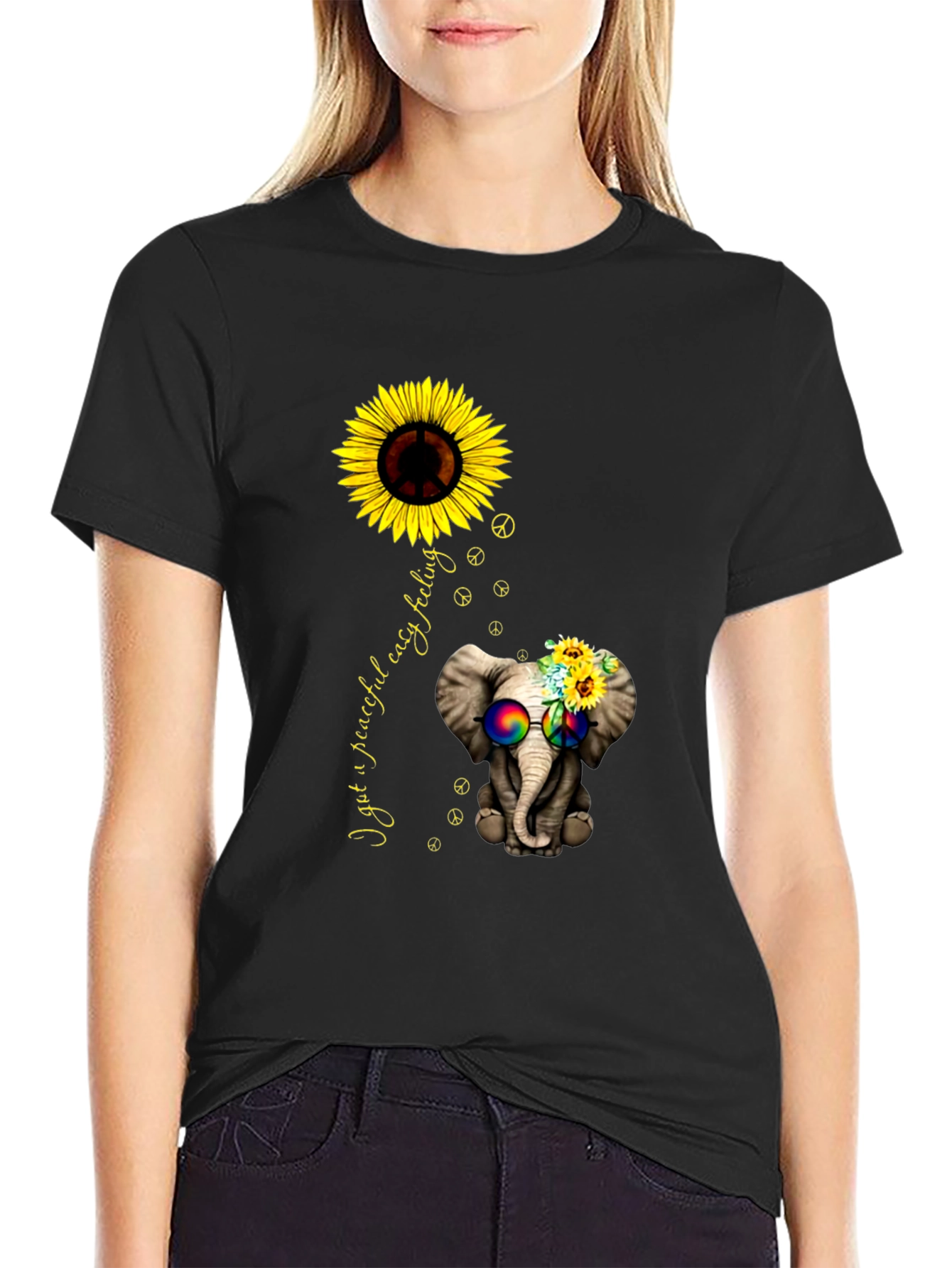 Peaceful Elephant Sunflower Graphic Tee