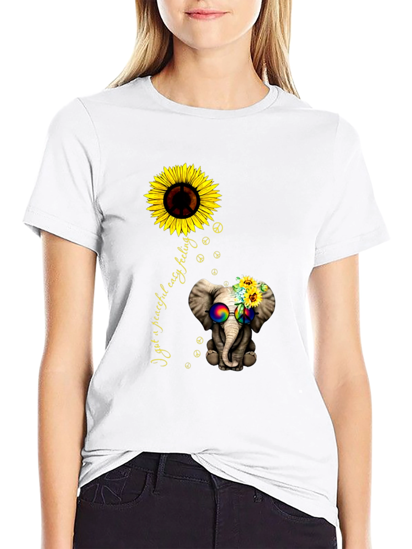 Peaceful Elephant Sunflower Graphic Tee