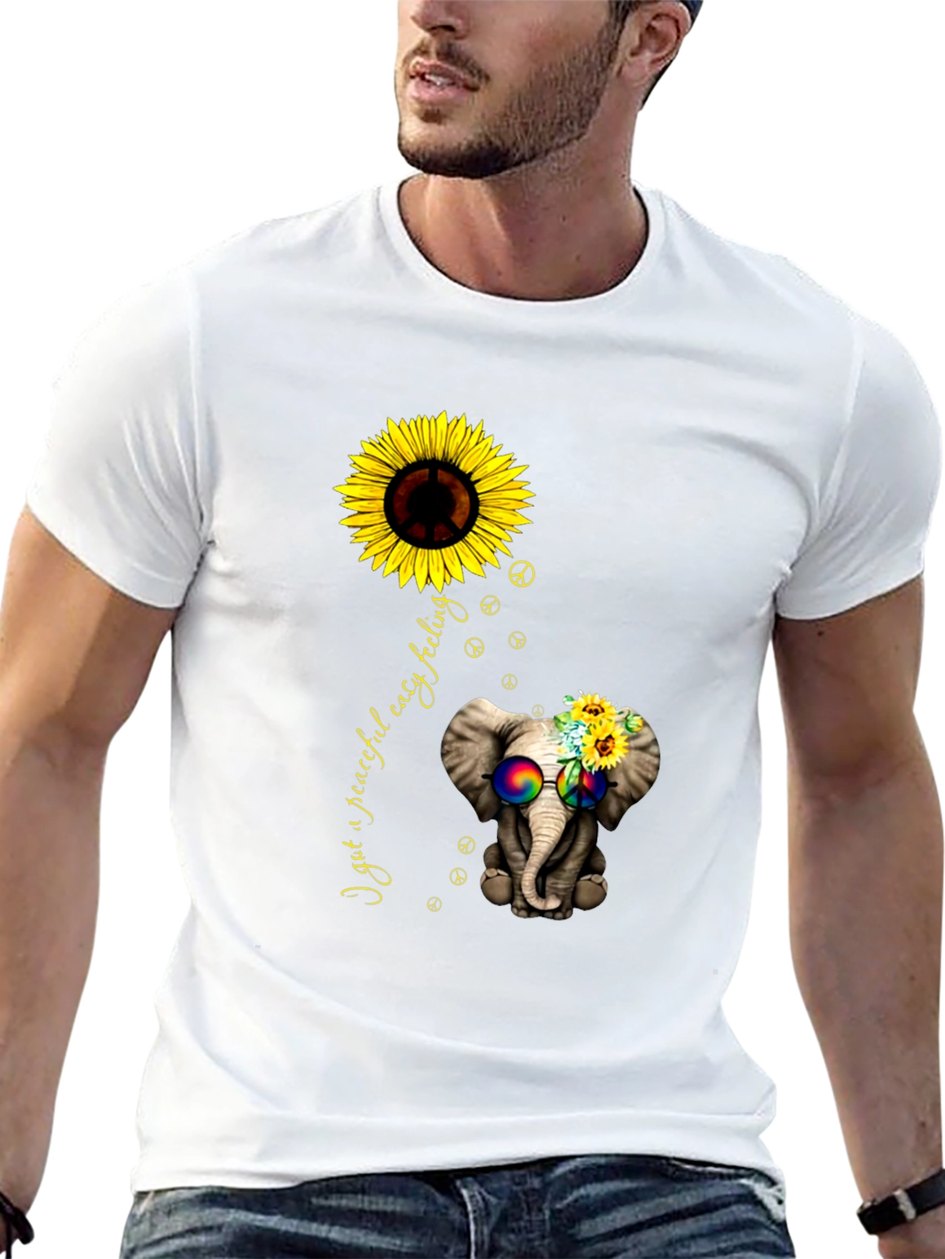 Peaceful Elephant Sunflower Graphic Tee