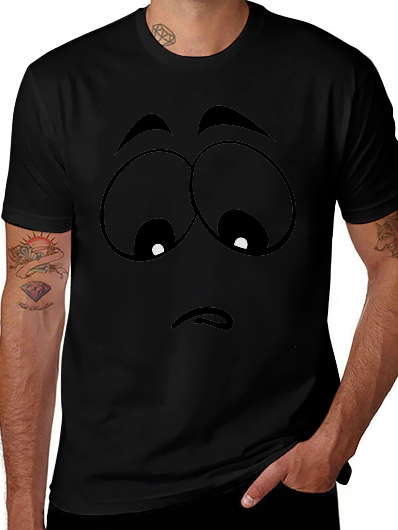 Sad Emoji Graphic Black T-Shirt
