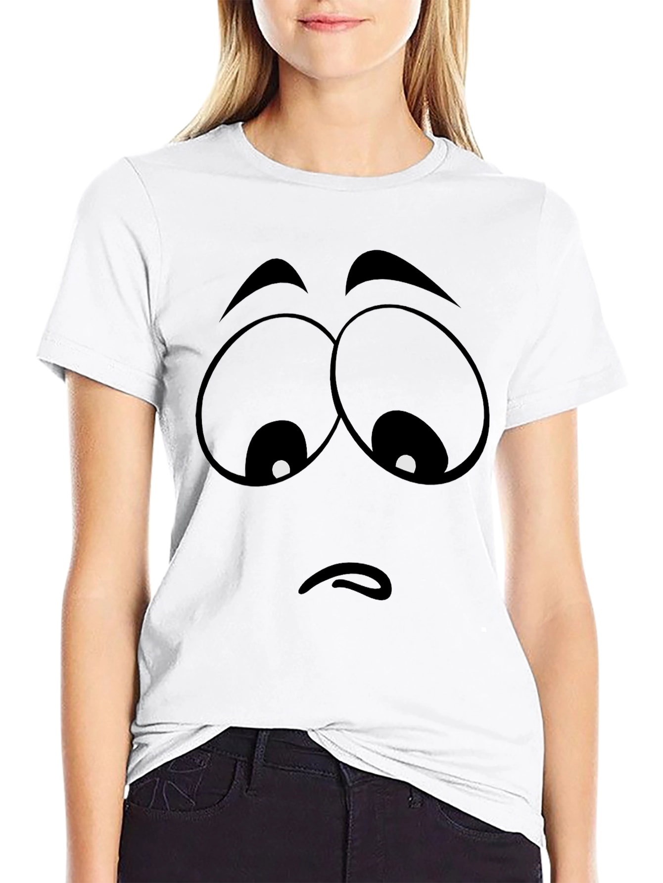 Sad Emoji Graphic Black T-Shirt