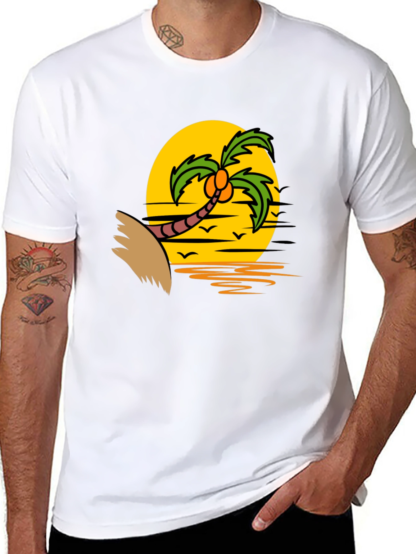 Tropical Sunset Palm Tree Graphic T-Shirt