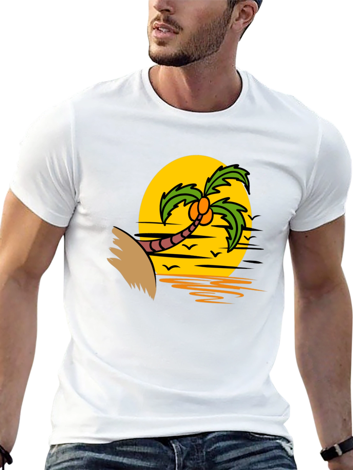 Tropical Sunset Palm Tree Graphic T-Shirt
