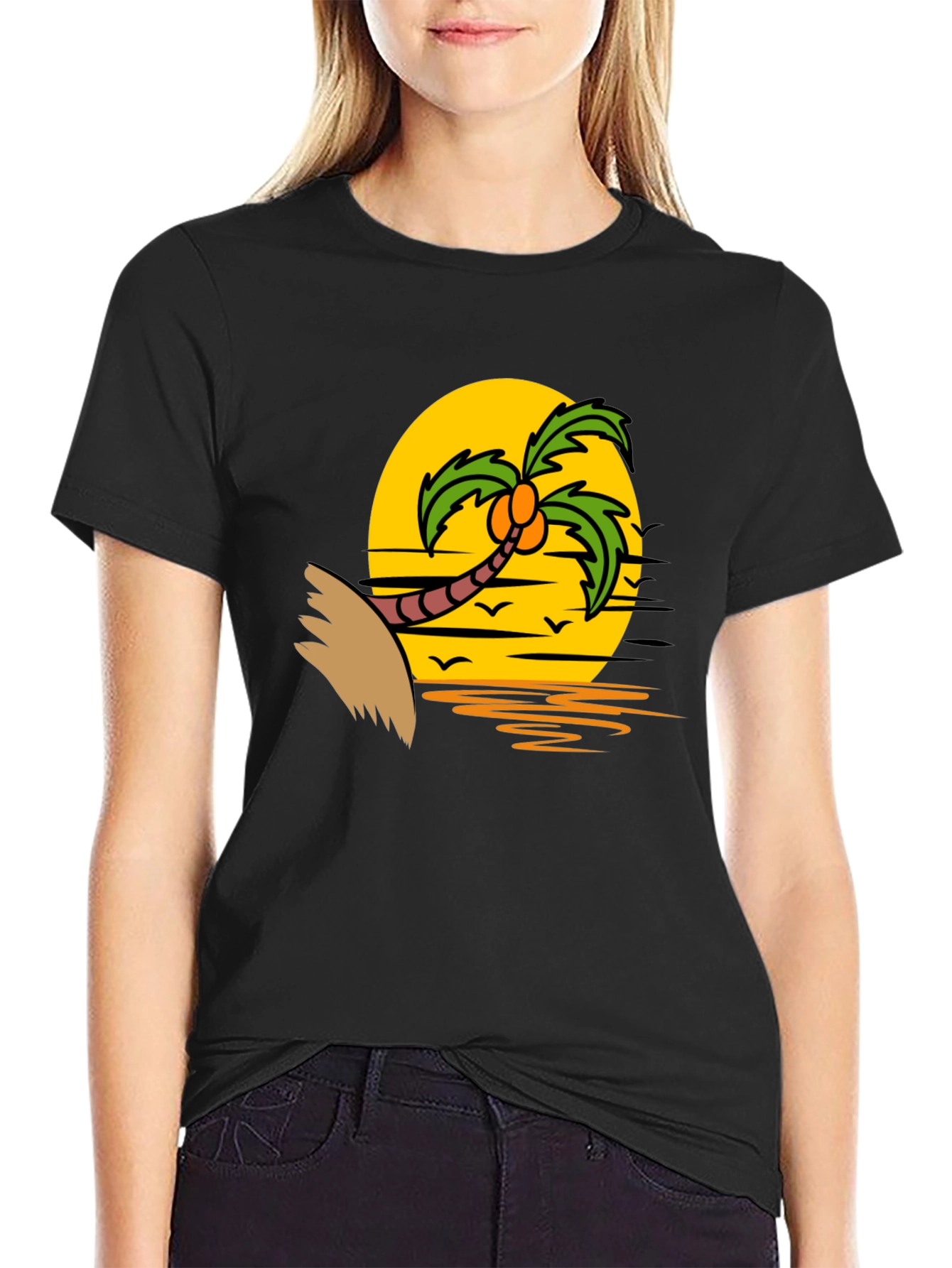 Tropical Sunset Palm Tree Graphic T-Shirt