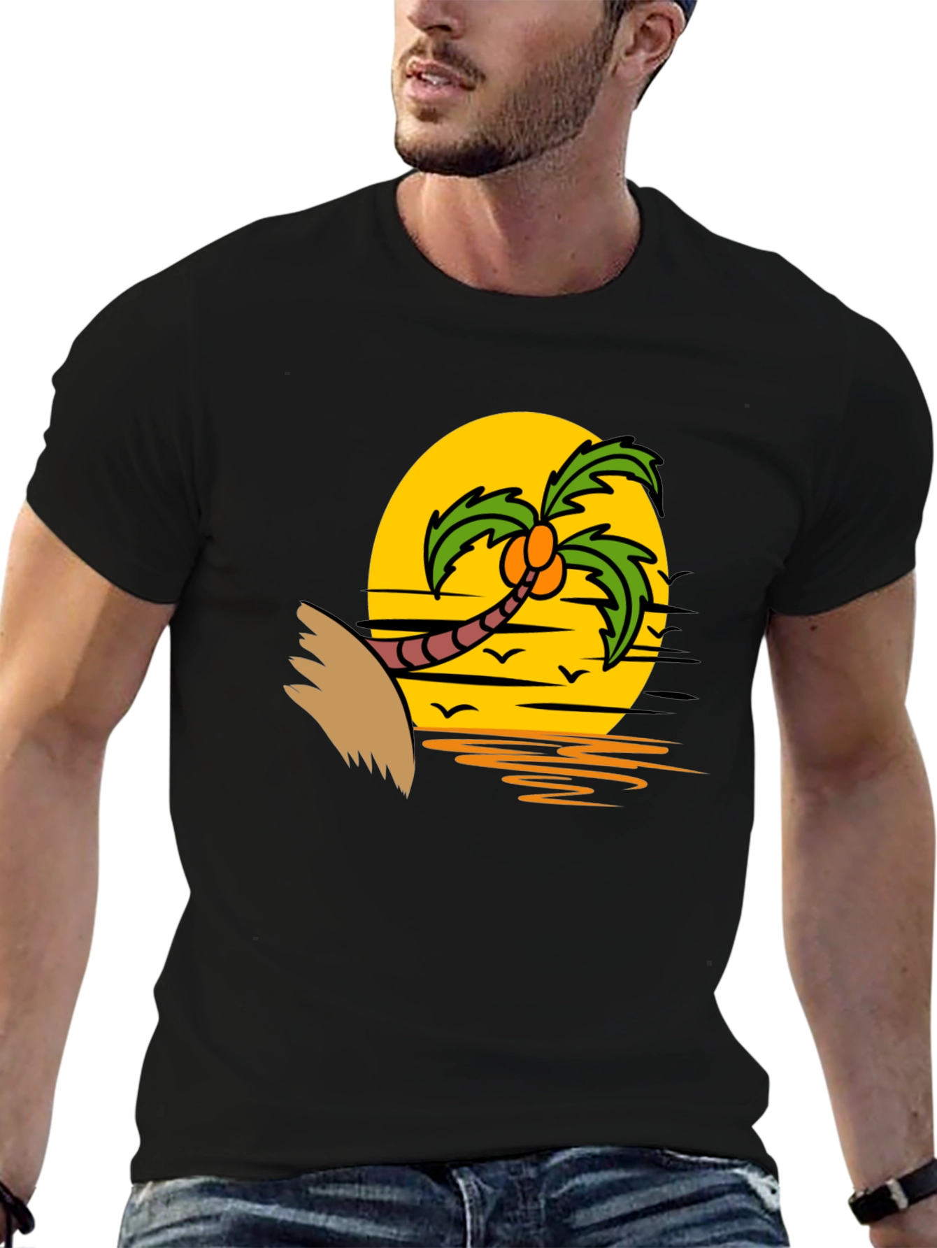 Tropical Sunset Palm Tree Graphic T-Shirt