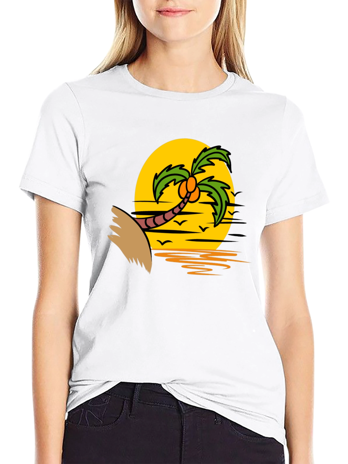 Tropical Sunset Palm Tree Graphic T-Shirt