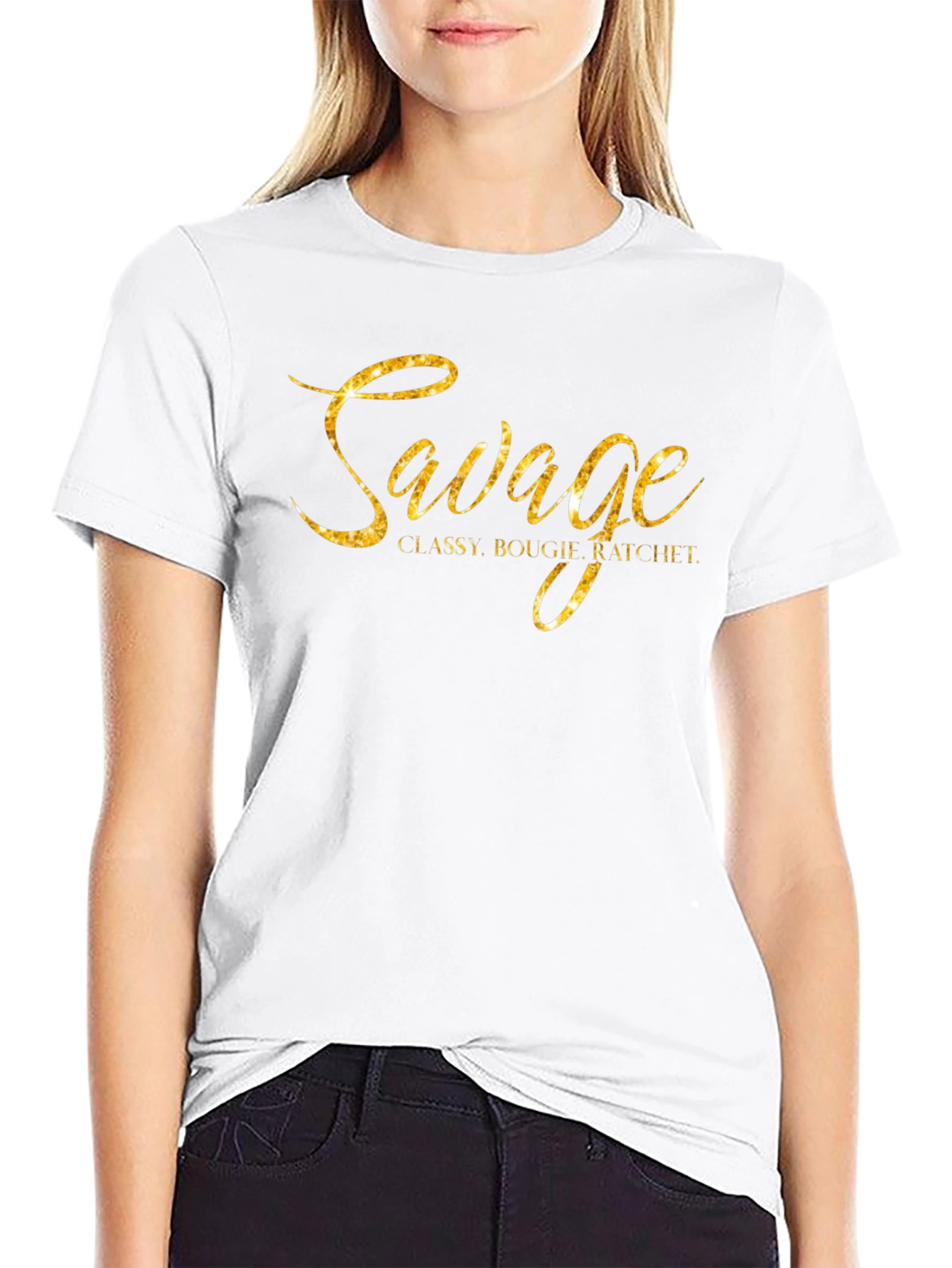 Savage Graphic T-Shirt - Classy Bougie Ratchet Gold Print