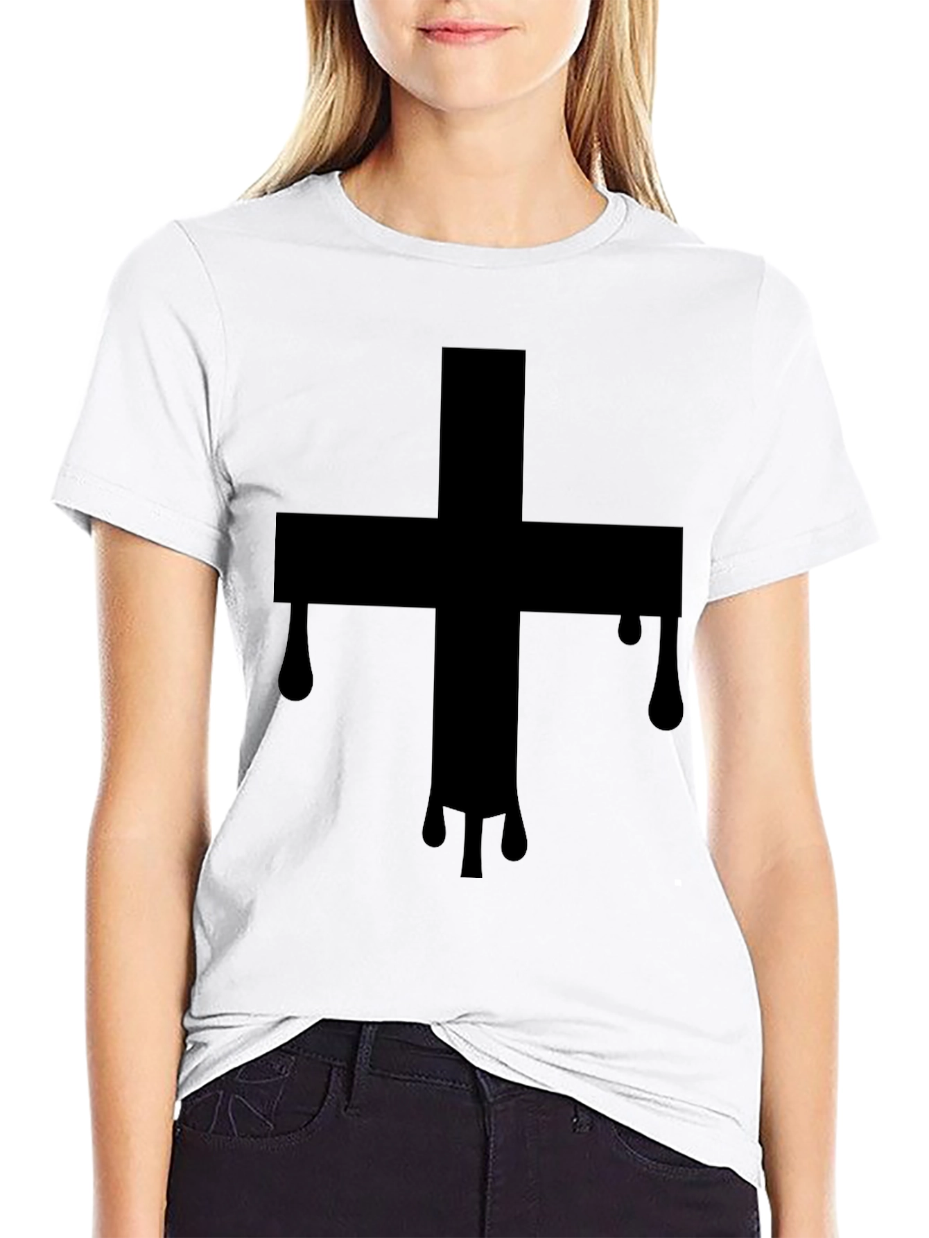 Mens Black T-Shirt with Dripping Cross Graphic