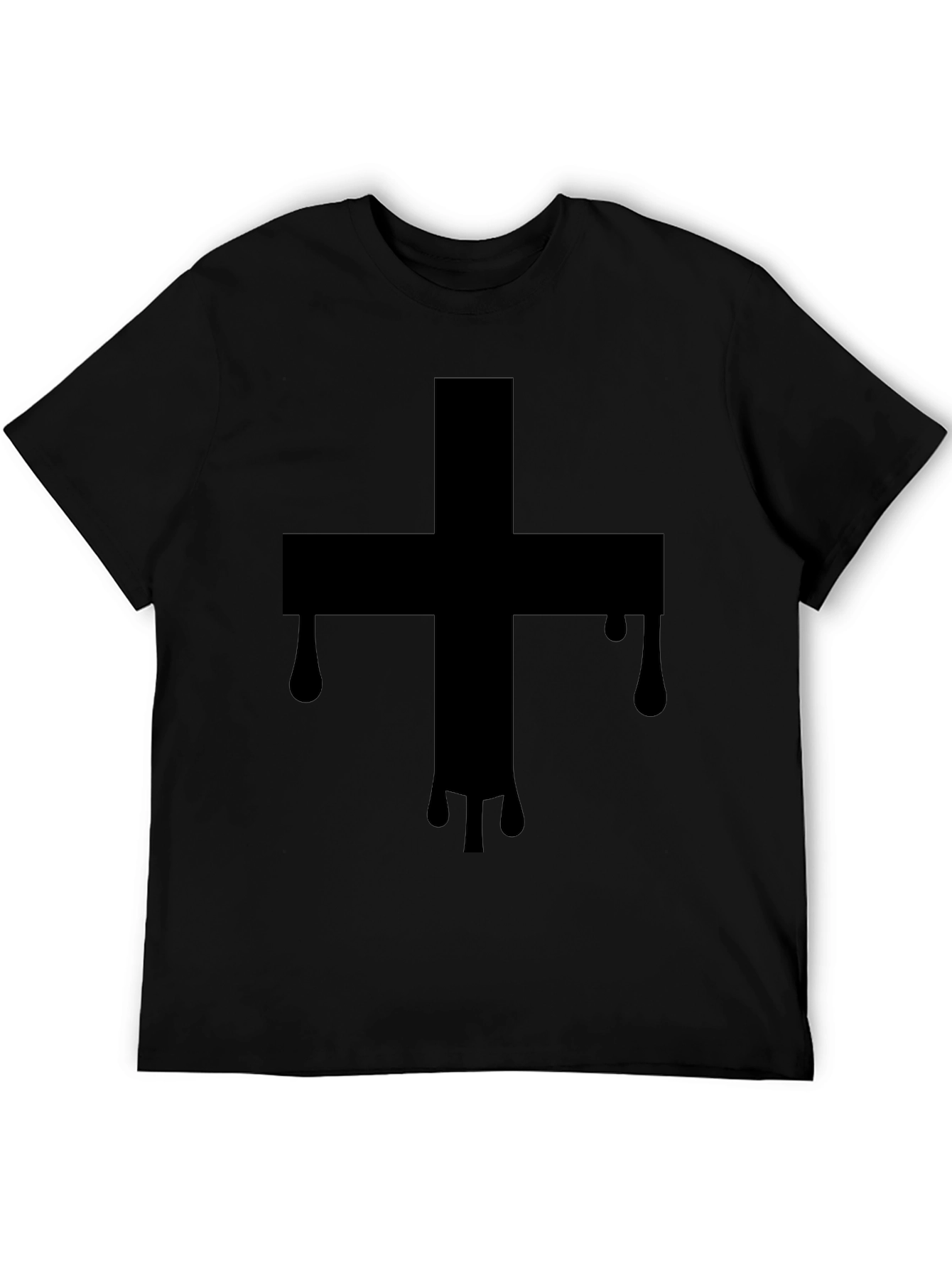 Mens Black T-Shirt with Dripping Cross Graphic