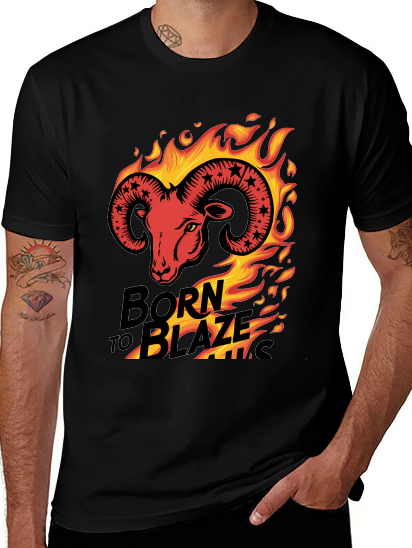 Born to Blaze Rams Head Graphic T-Shirt