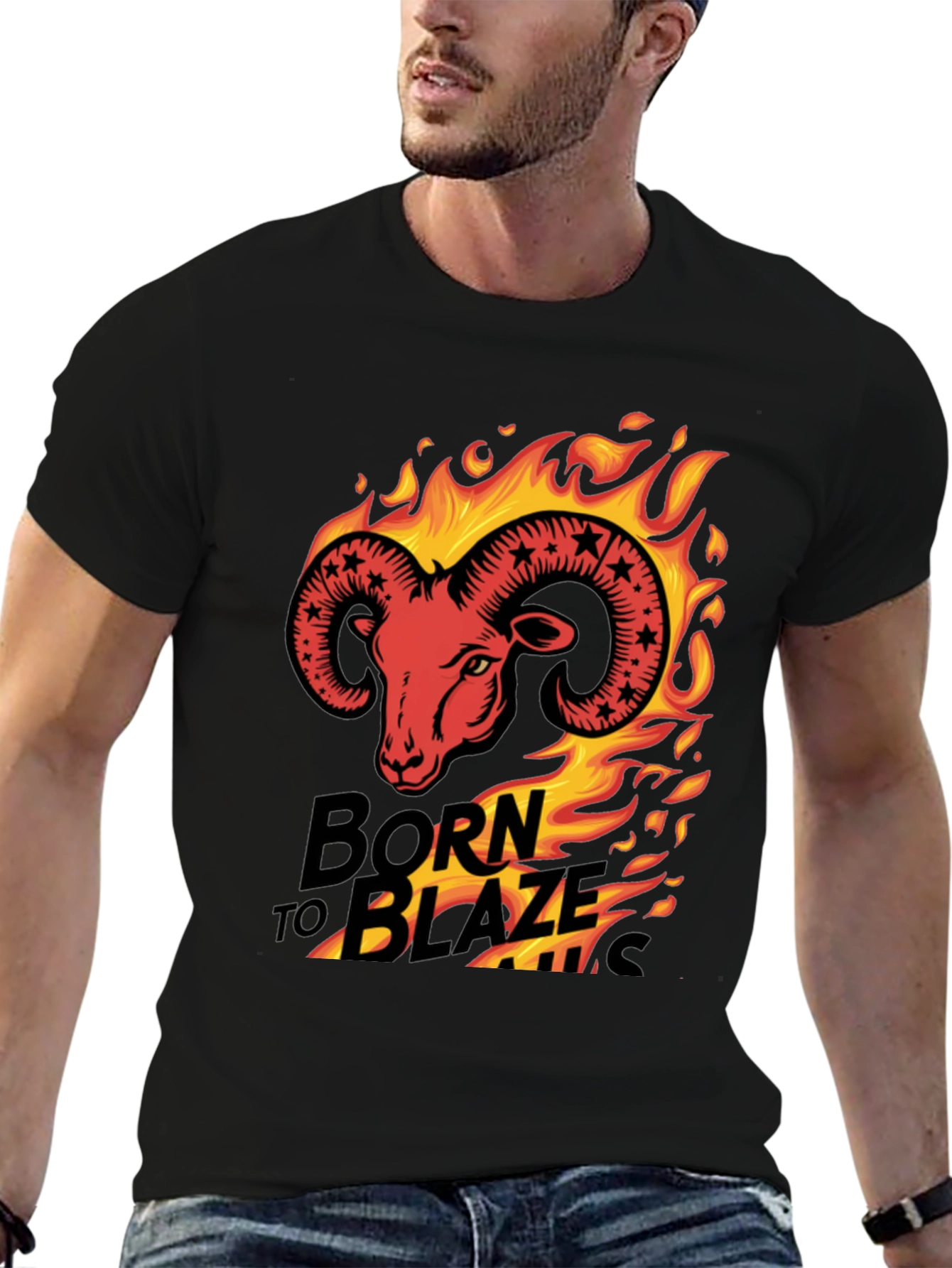 Born to Blaze Rams Head Graphic T-Shirt