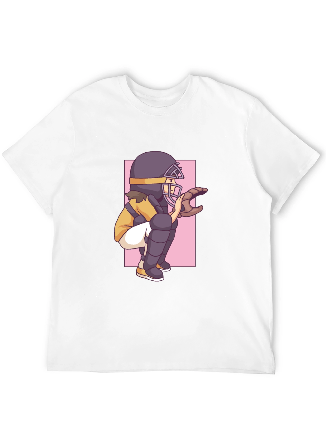 Baseball Catcher Graphic Tee - Black Cotton T-Shirt