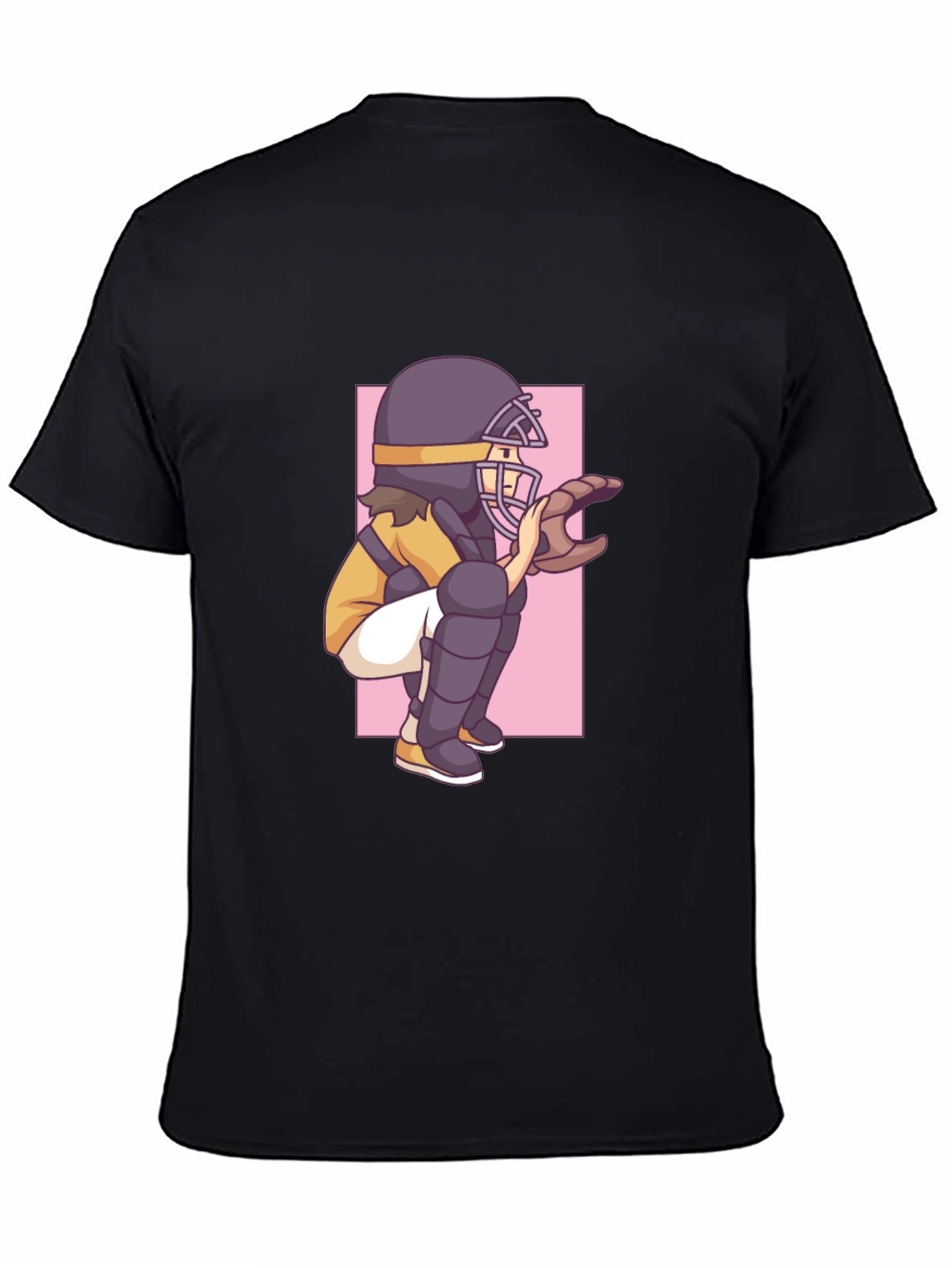 Baseball Catcher Graphic Tee - Black Cotton T-Shirt