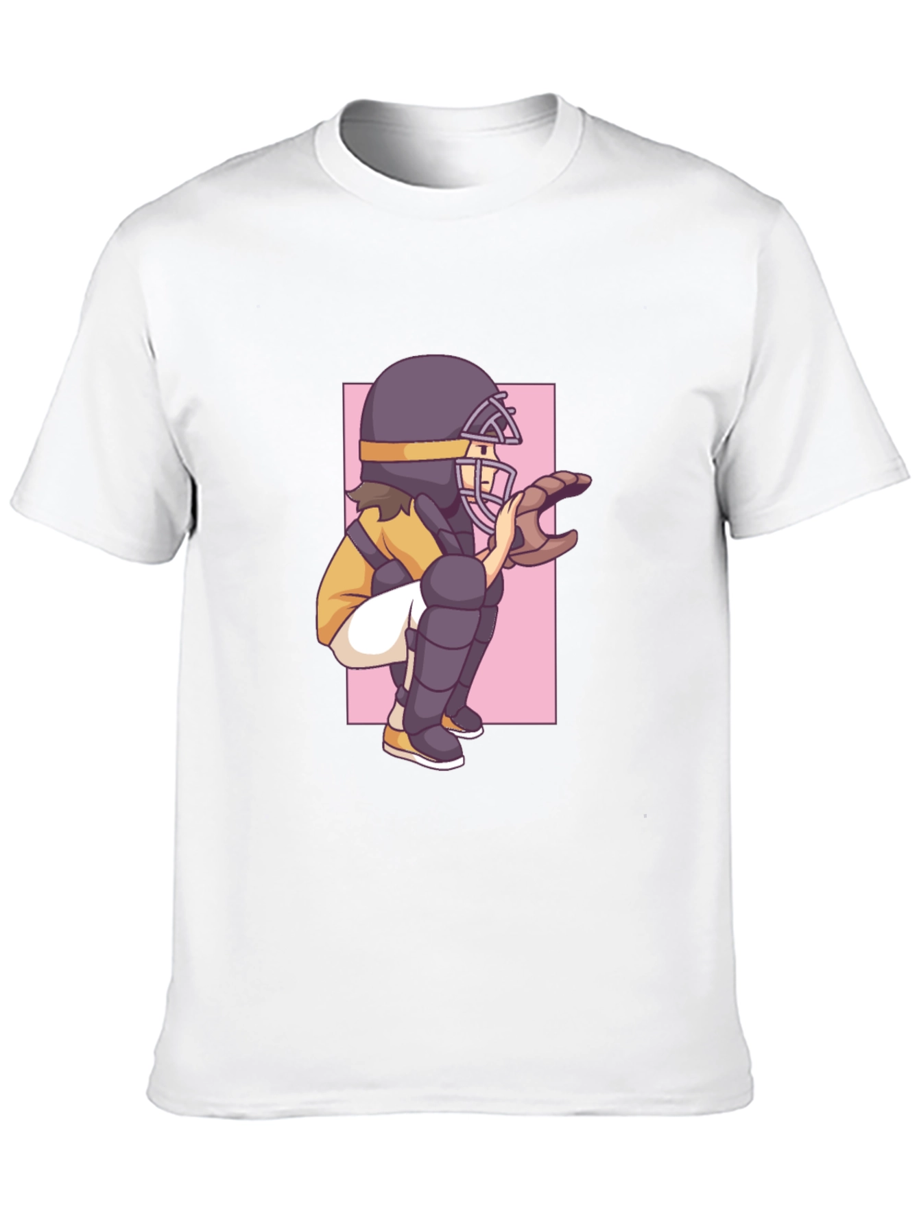 Baseball Catcher Graphic Tee - Black Cotton T-Shirt
