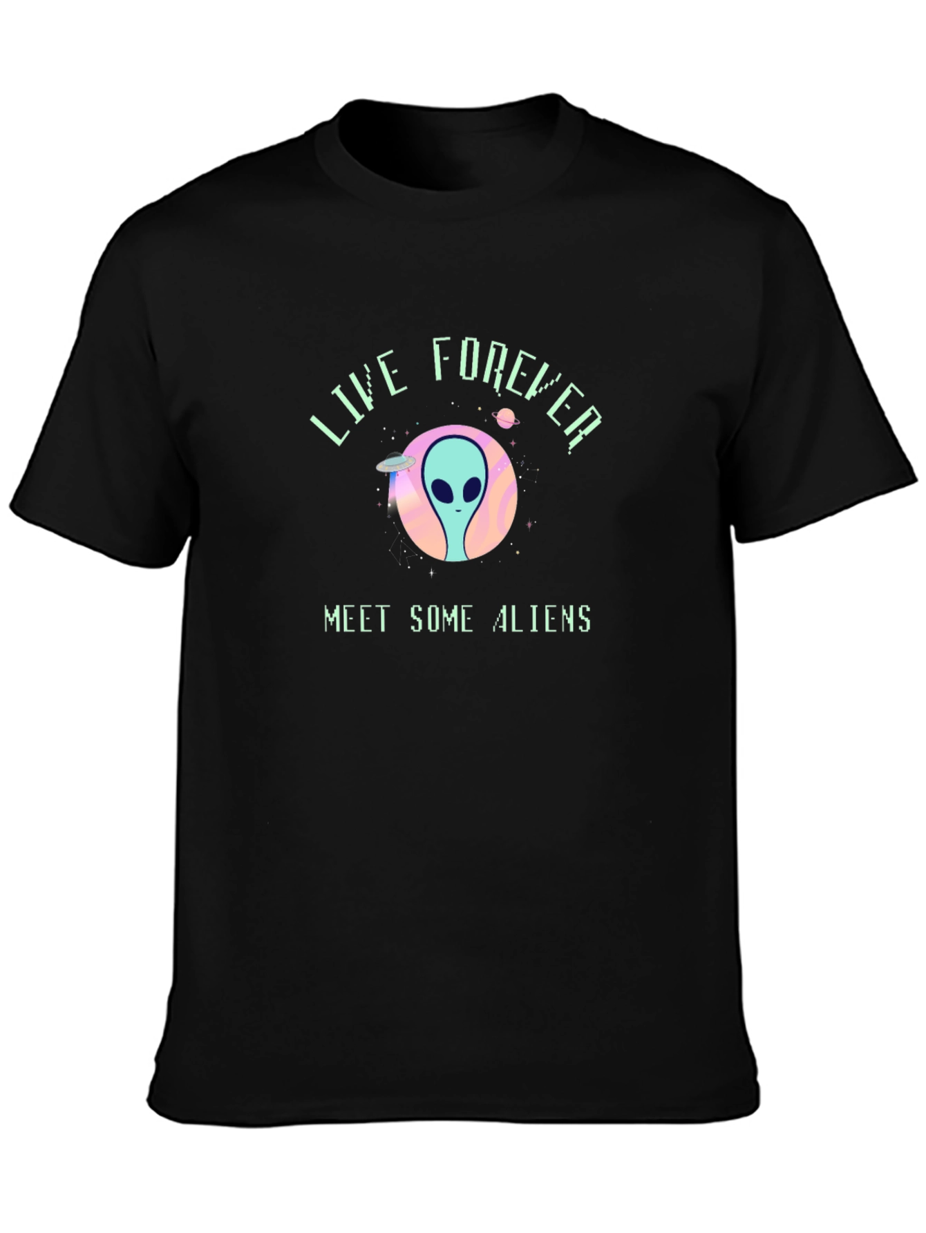 Live Forever Alien Graphic Black T-Shirt