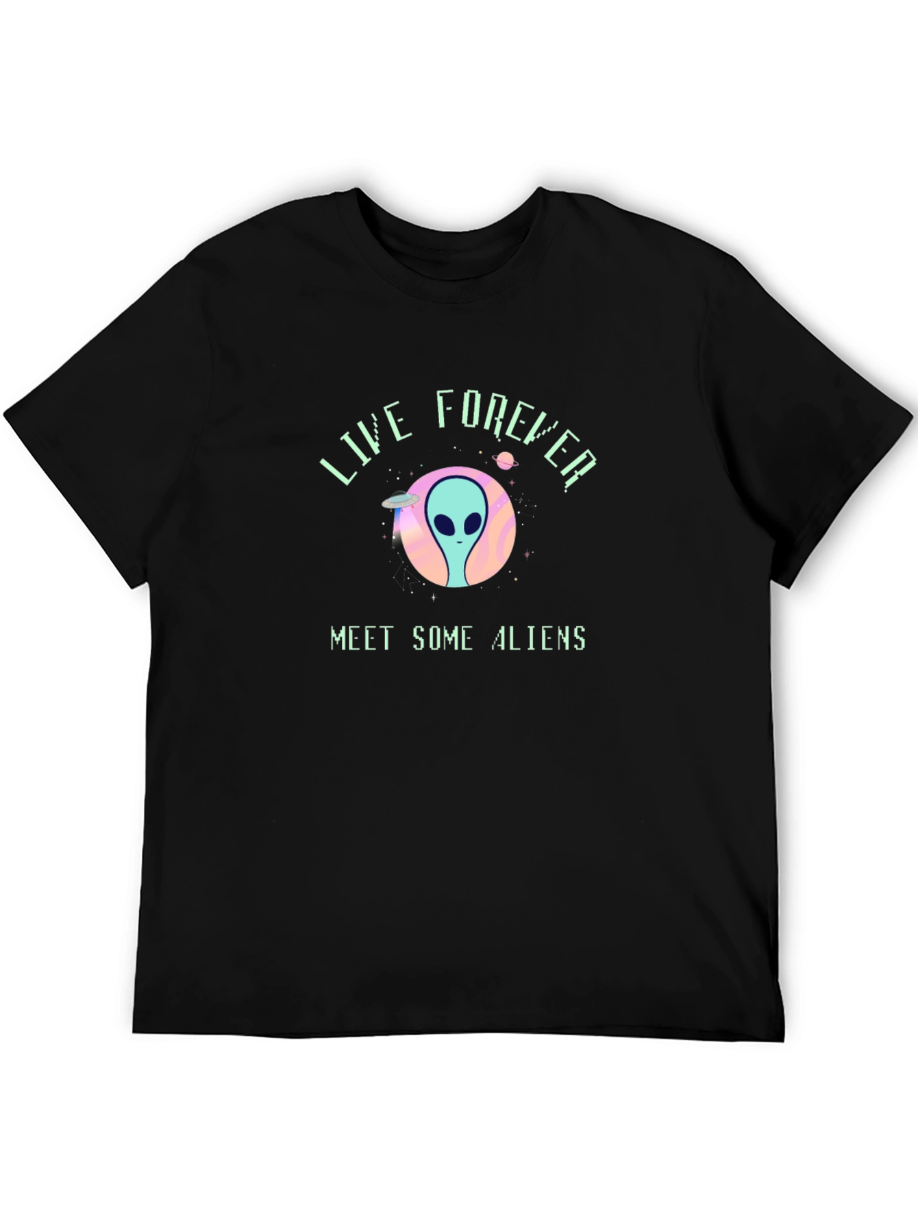 Live Forever Alien Graphic Black T-Shirt