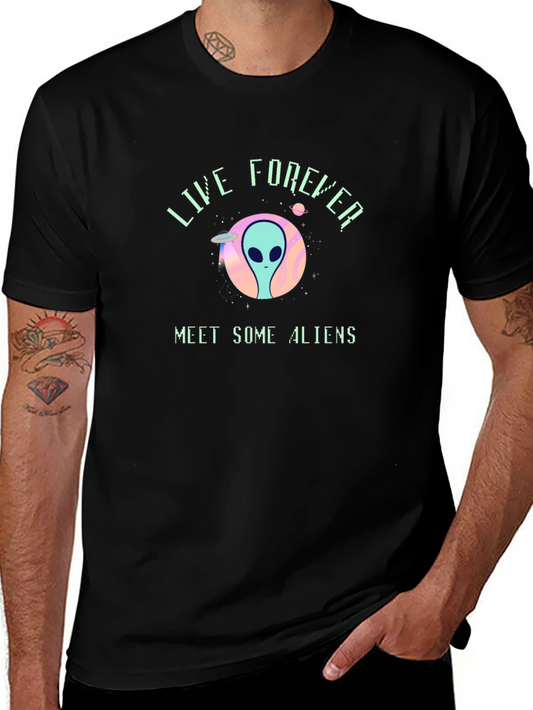 Live Forever Alien Graphic Black T-Shirt