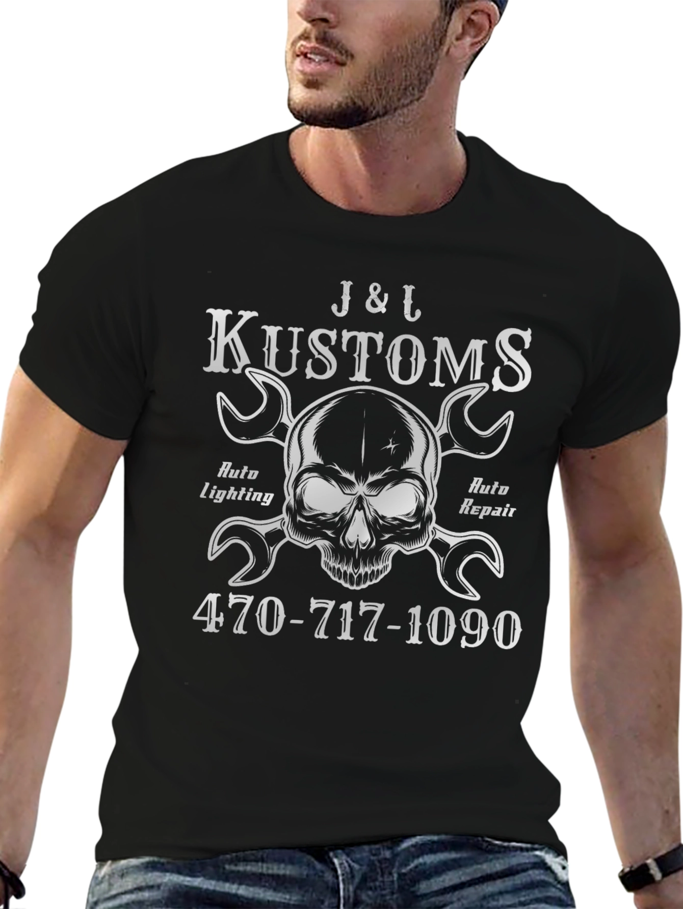 J&L Kustoms Skull & Wrenches Graphic T-Shirt