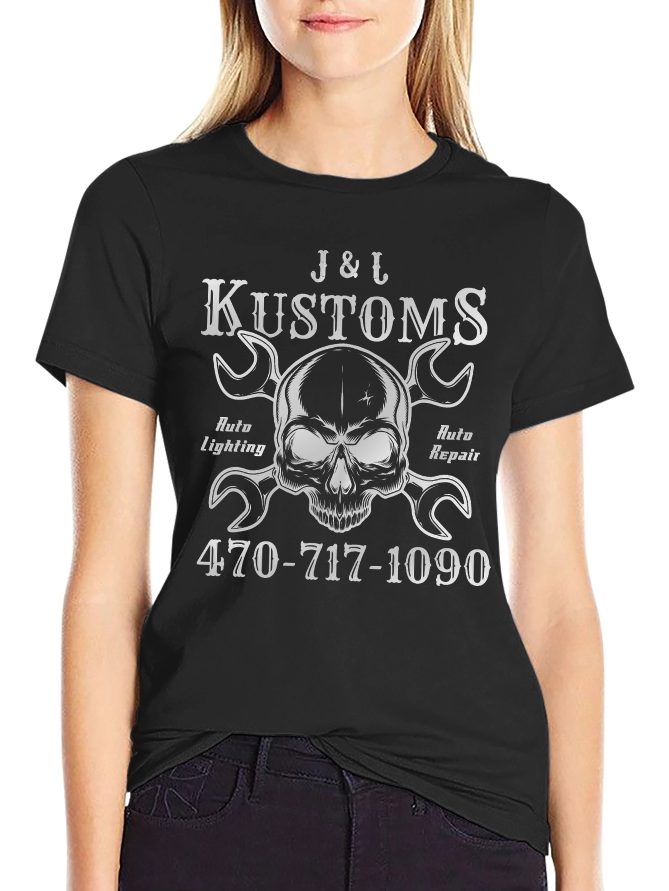 J&L Kustoms Skull & Wrenches Graphic T-Shirt