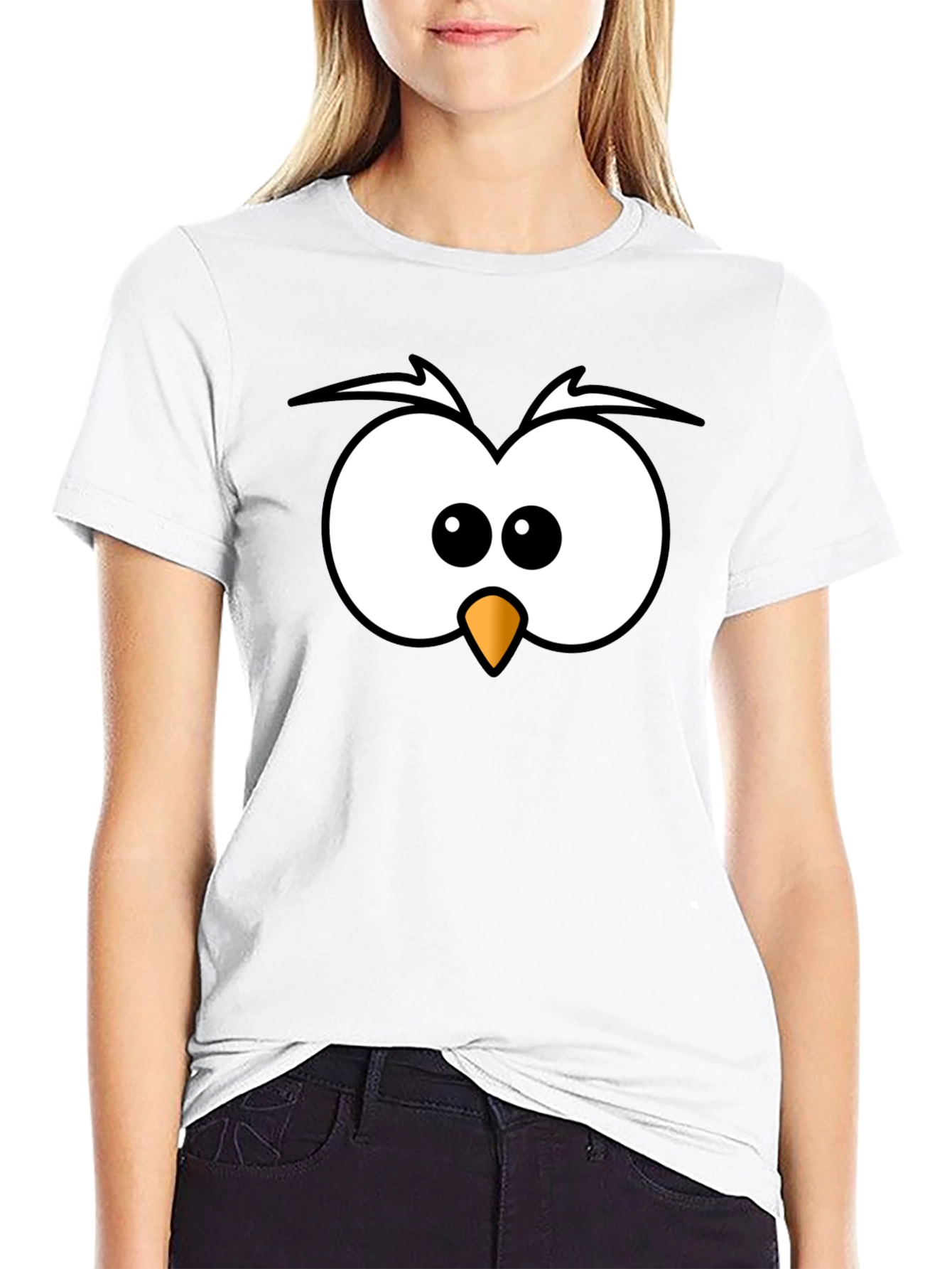 Funny Owl Face Graphic Print Black T-Shirt