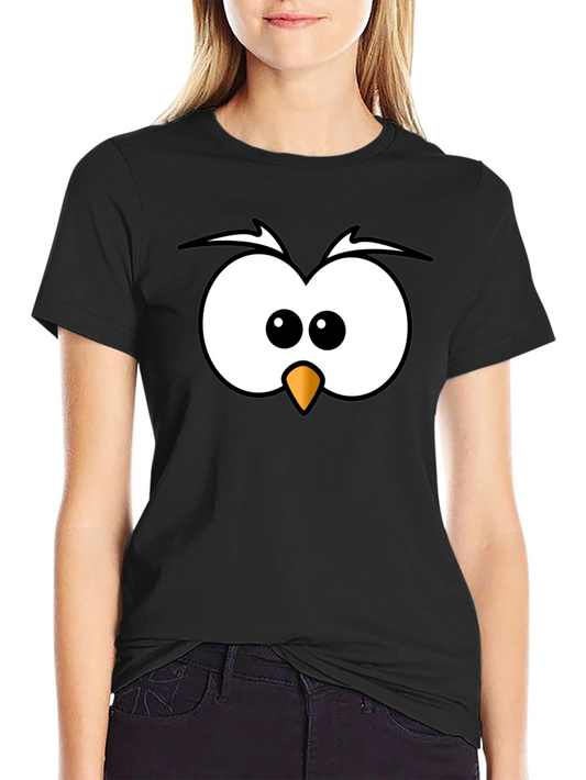 Funny Owl Face Graphic Print Black T-Shirt