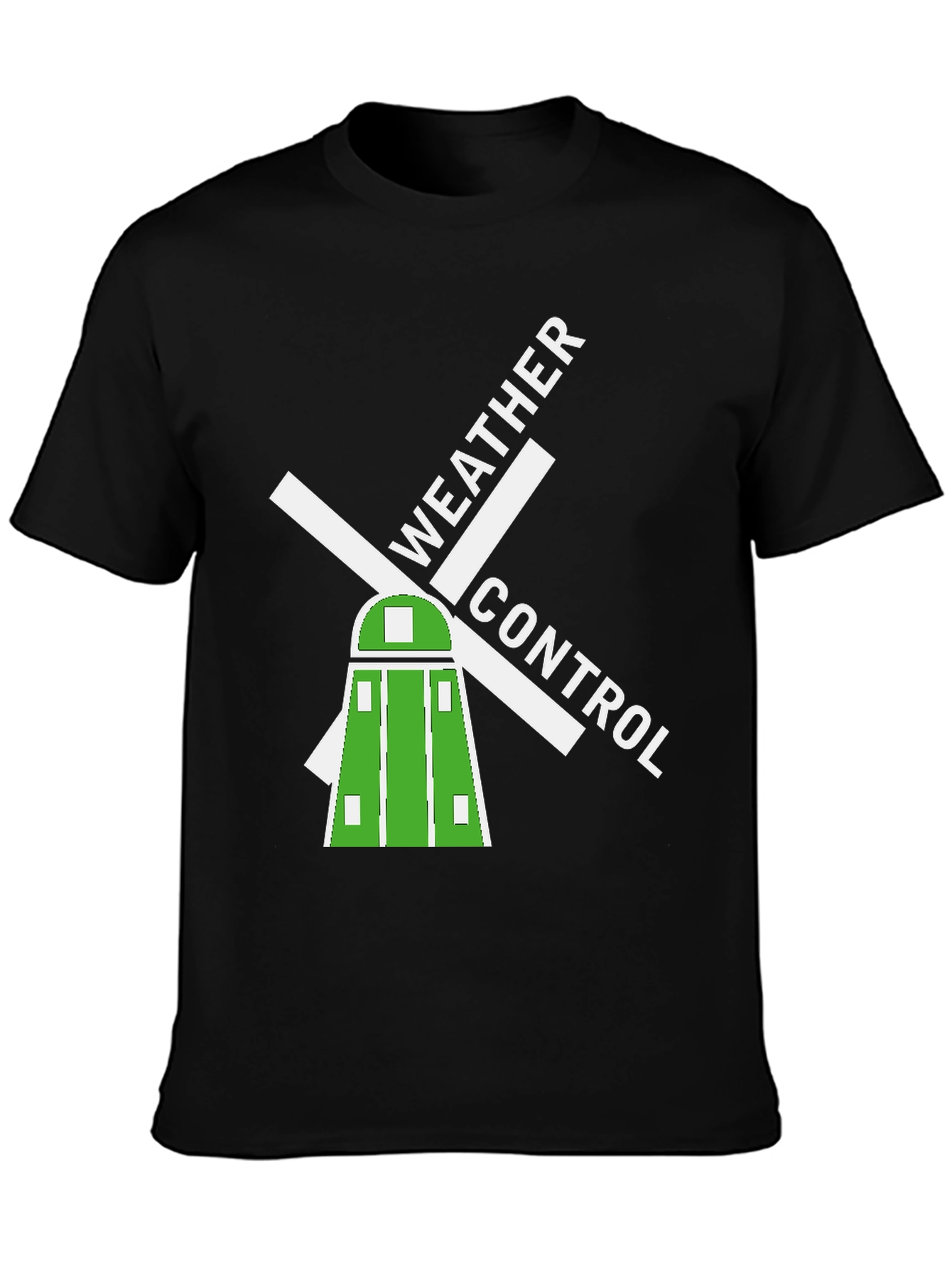 Weather Control Black T-Shirt Windmill Design