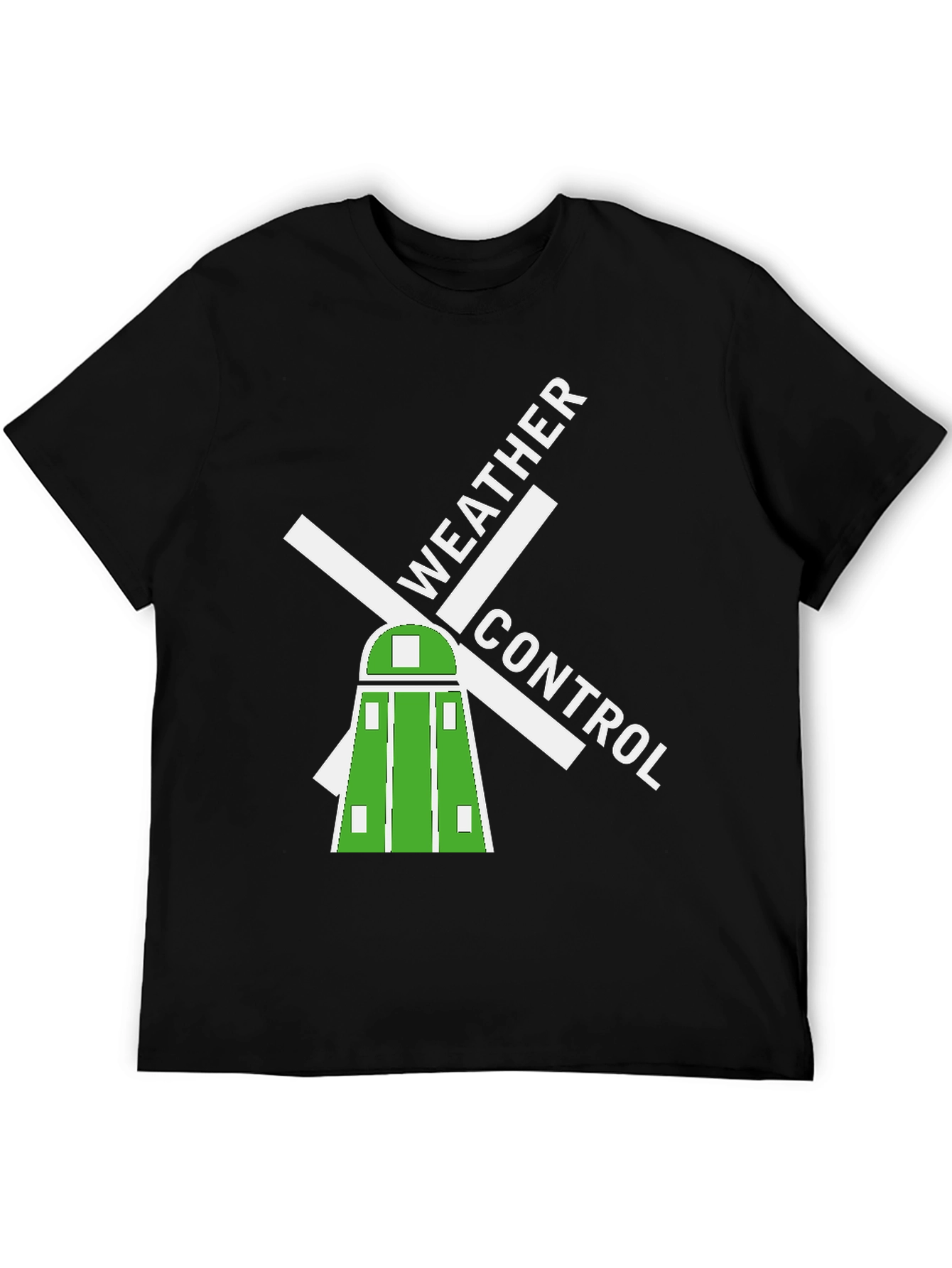 Weather Control Black T-Shirt Windmill Design
