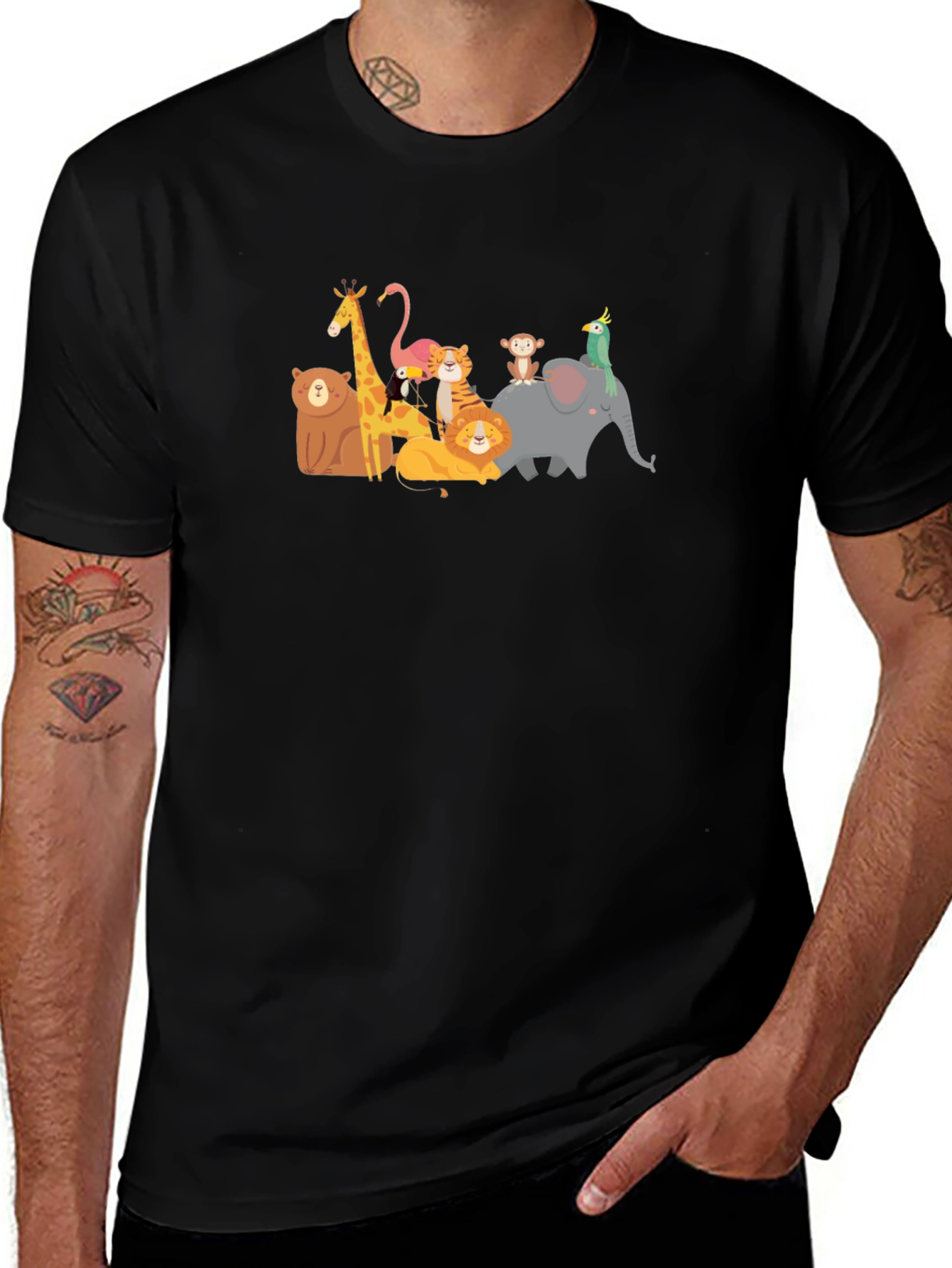 Cartoon Animal Kingdom Black T-Shirt