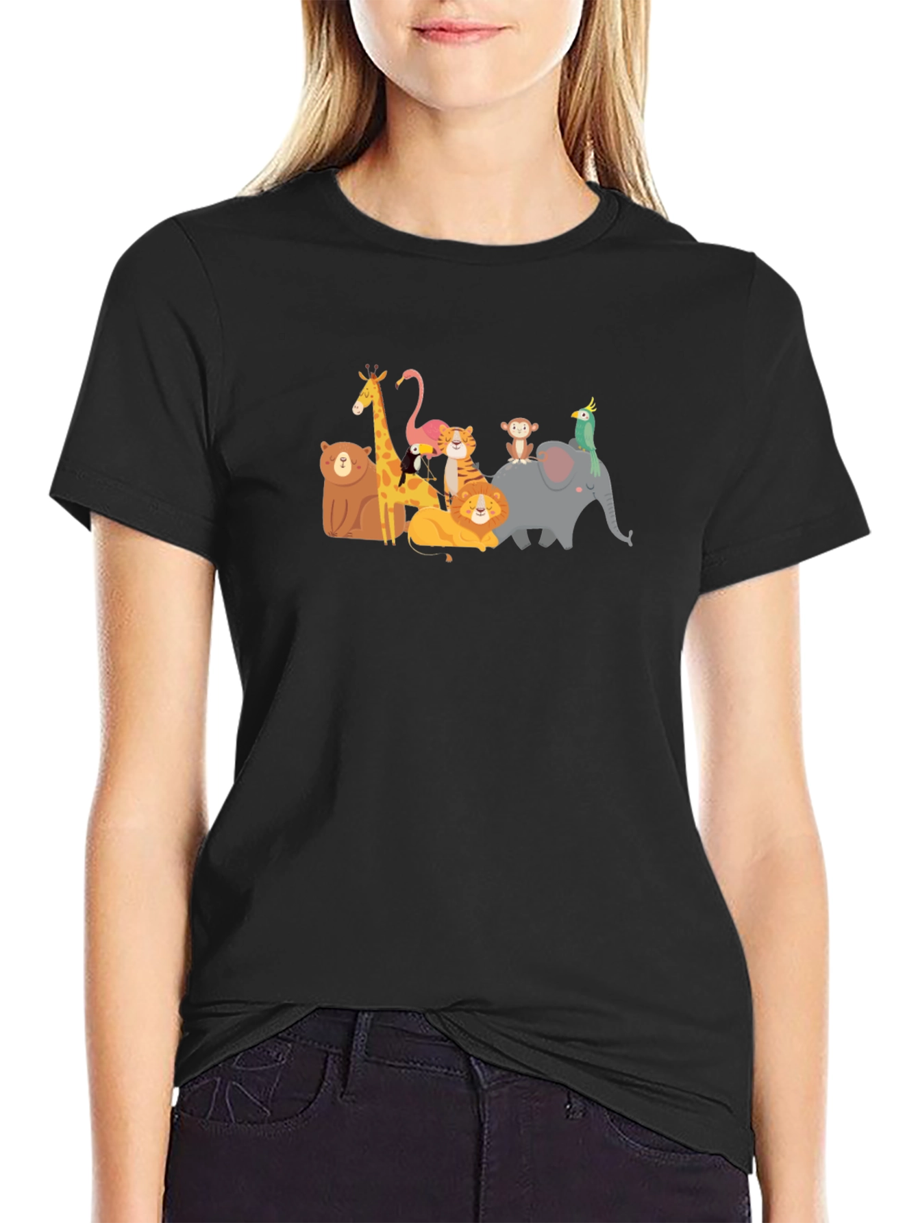 Cartoon Animal Kingdom Black T-Shirt