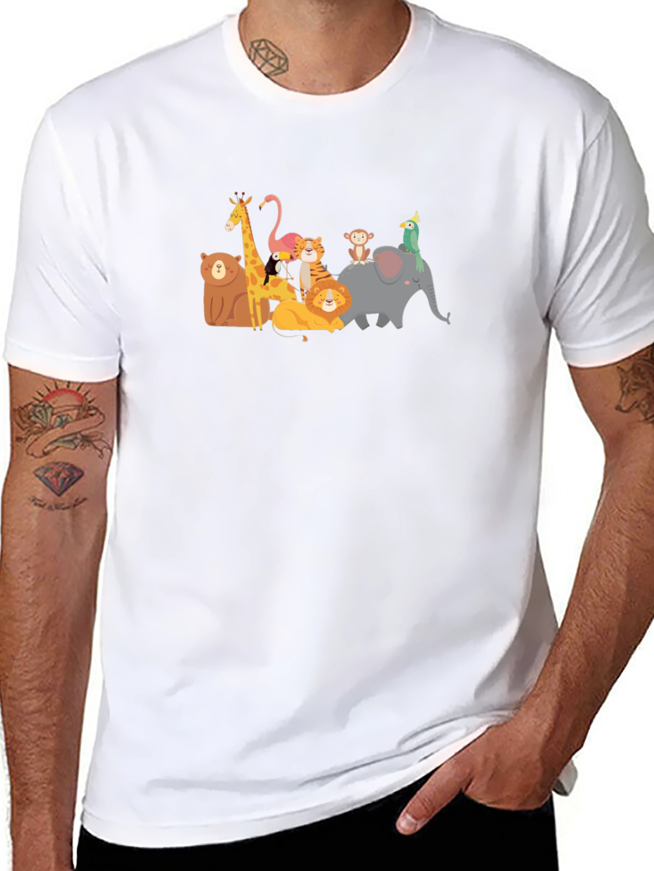 Cartoon Animal Kingdom Black T-Shirt