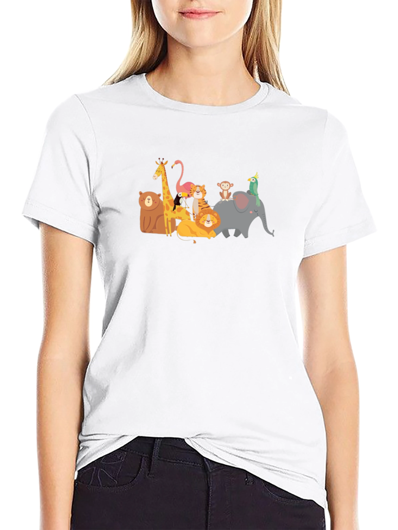 Cartoon Animal Kingdom Black T-Shirt
