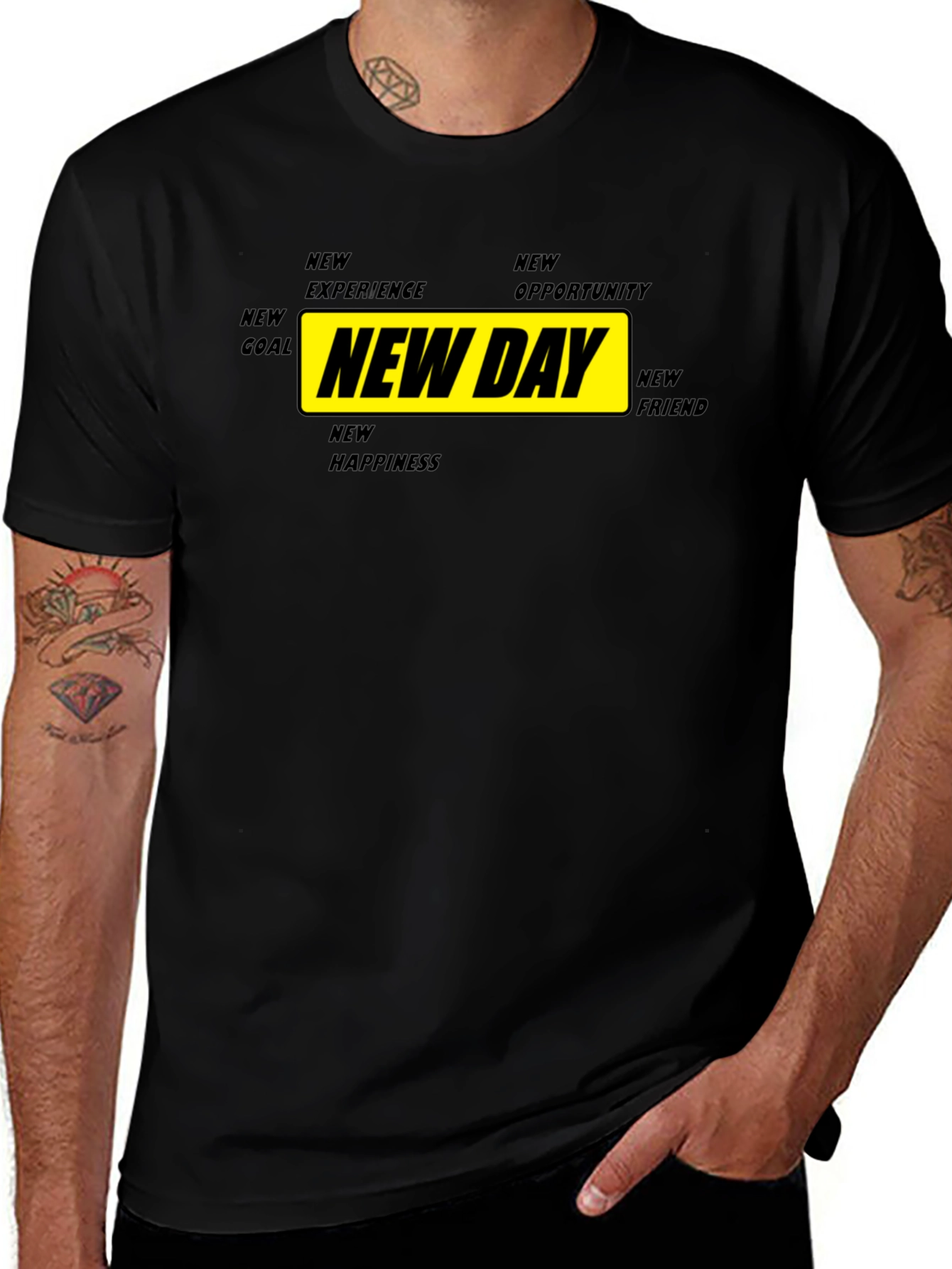 New Day Motivational Graphic Tee - Black