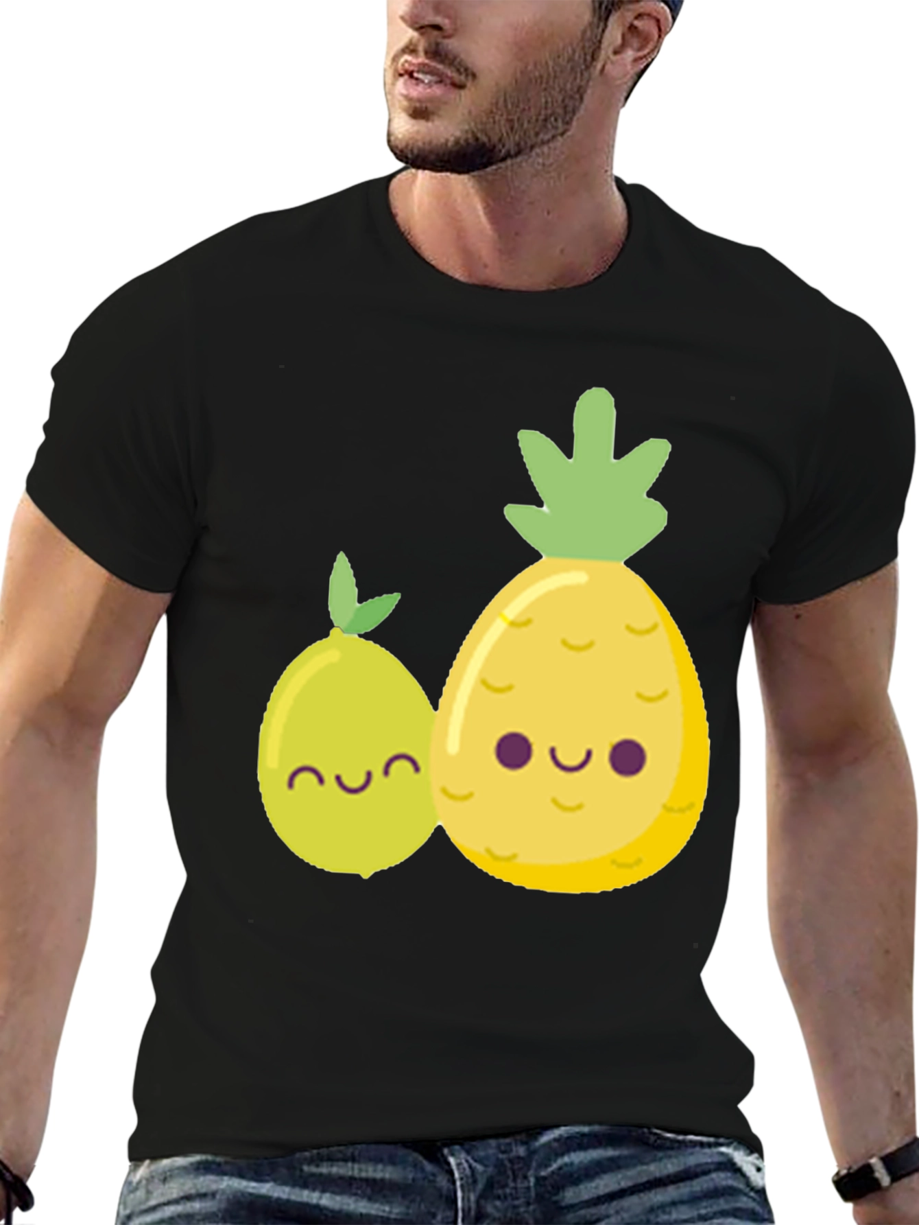 Cute Fruit Graphic Tee - Black Cotton Shirt