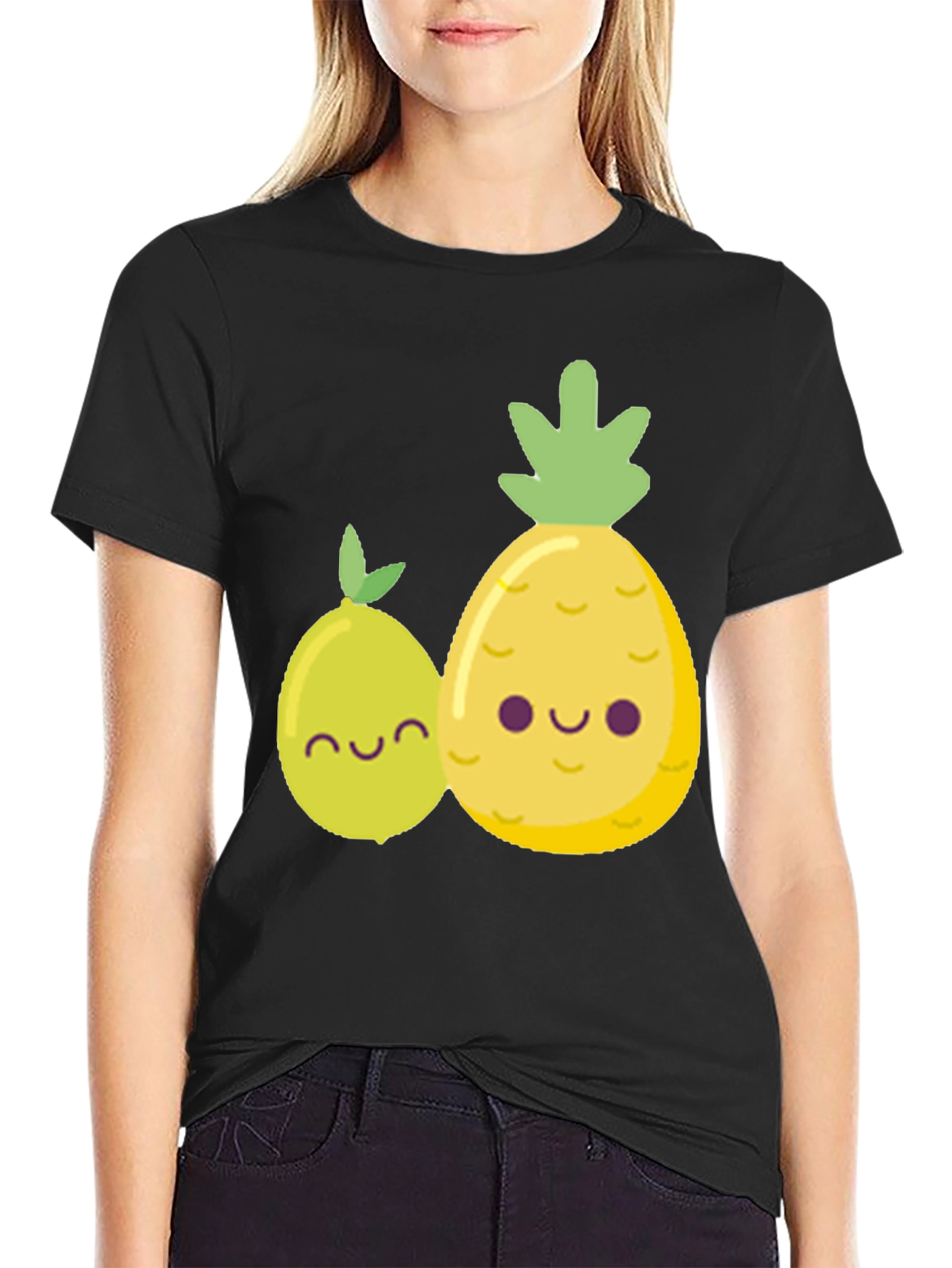 Cute Fruit Graphic Tee - Black Cotton Shirt